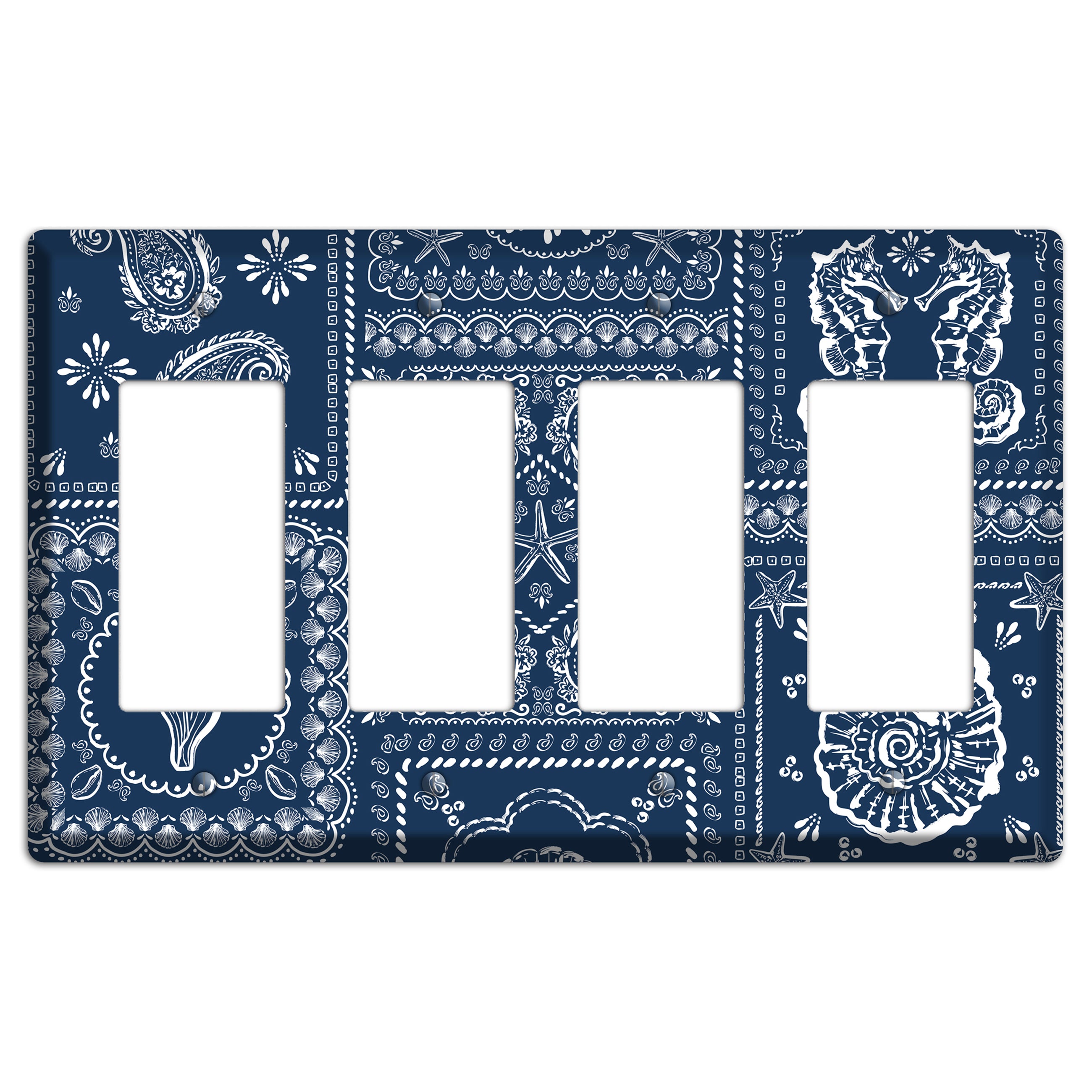 Navy Paisley Patchwork 4 Rocker Wallplate