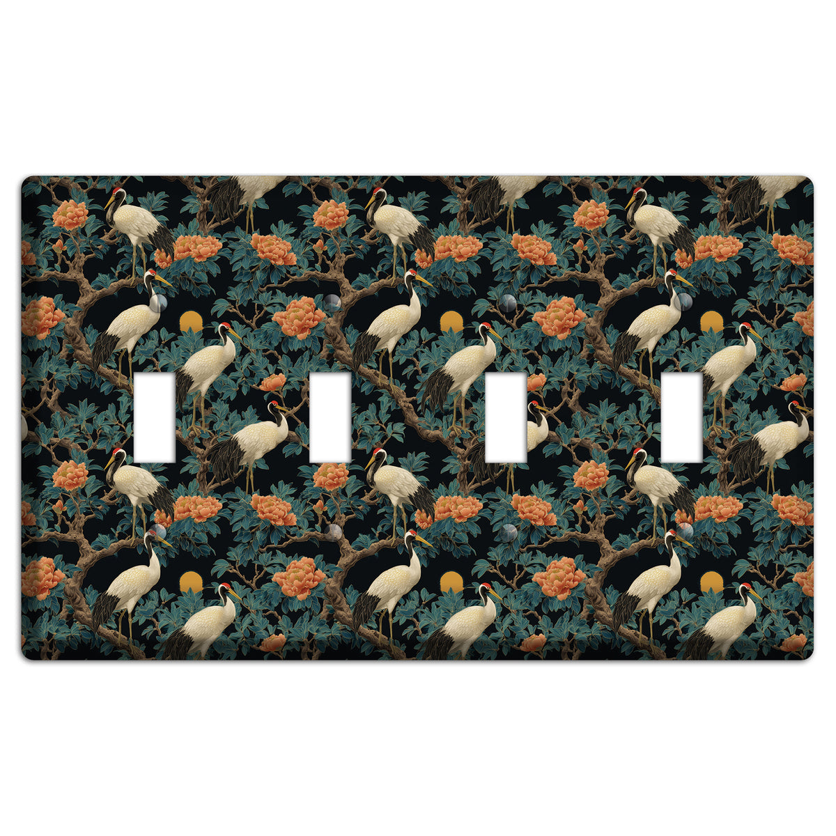 Teal Moonrise Cranes 4 Toggle Wallplate
