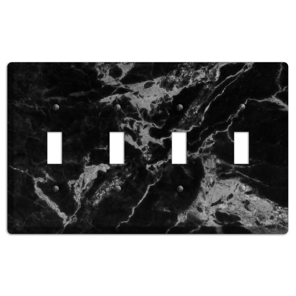 Black and Silver Marble 4 Toggle Wallplate