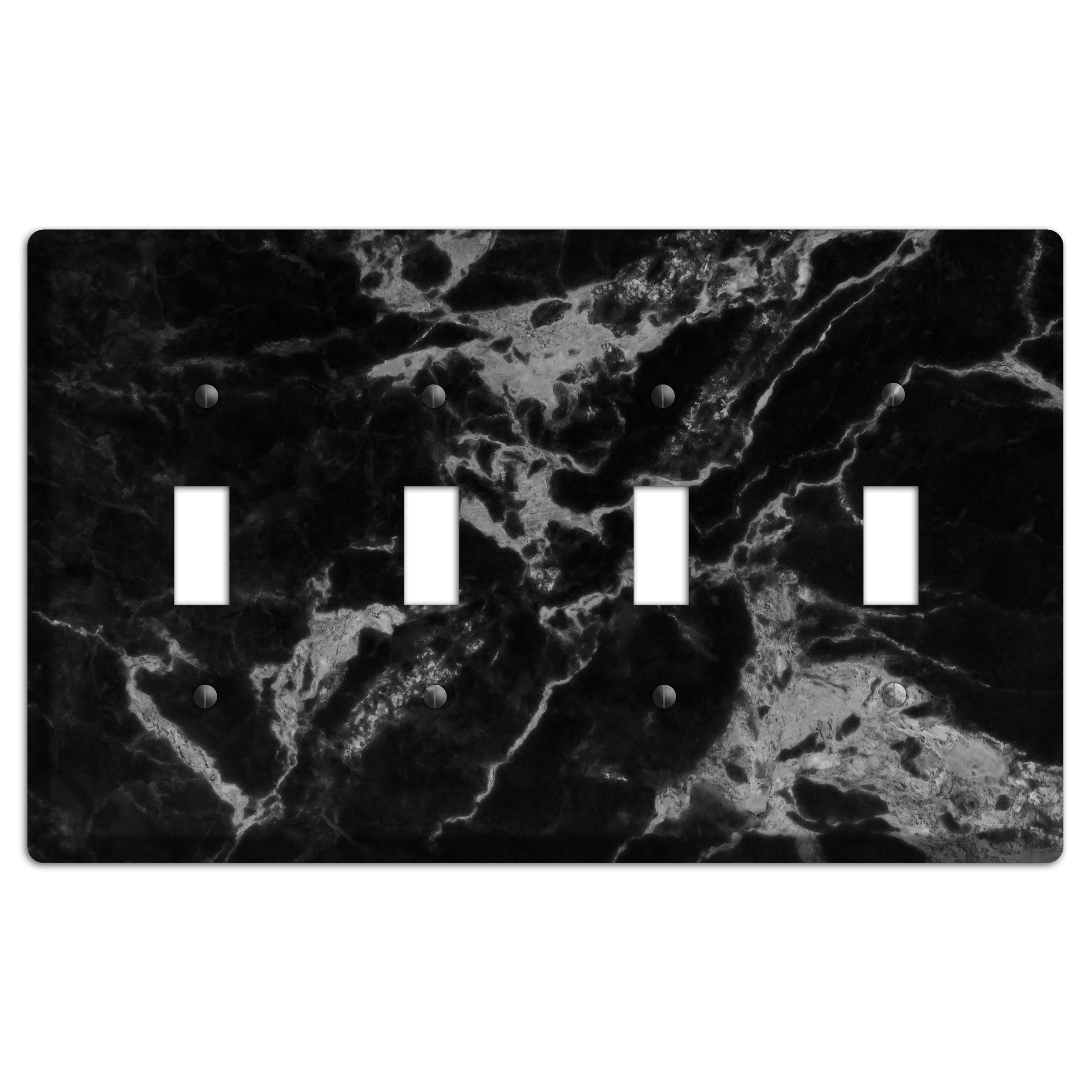 Black and Silver Marble 4 Toggle Wallplate