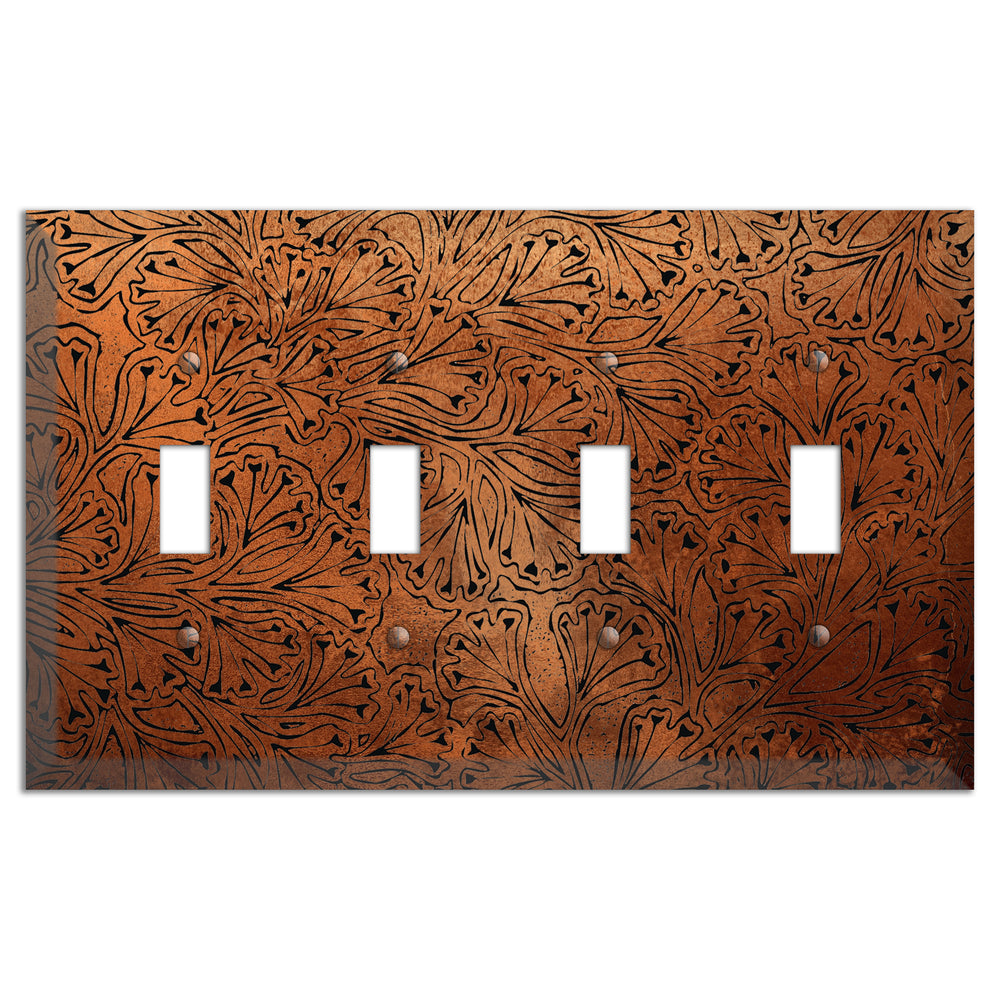 Antique Copper Maiden Fern 4 Toggle Wallplate