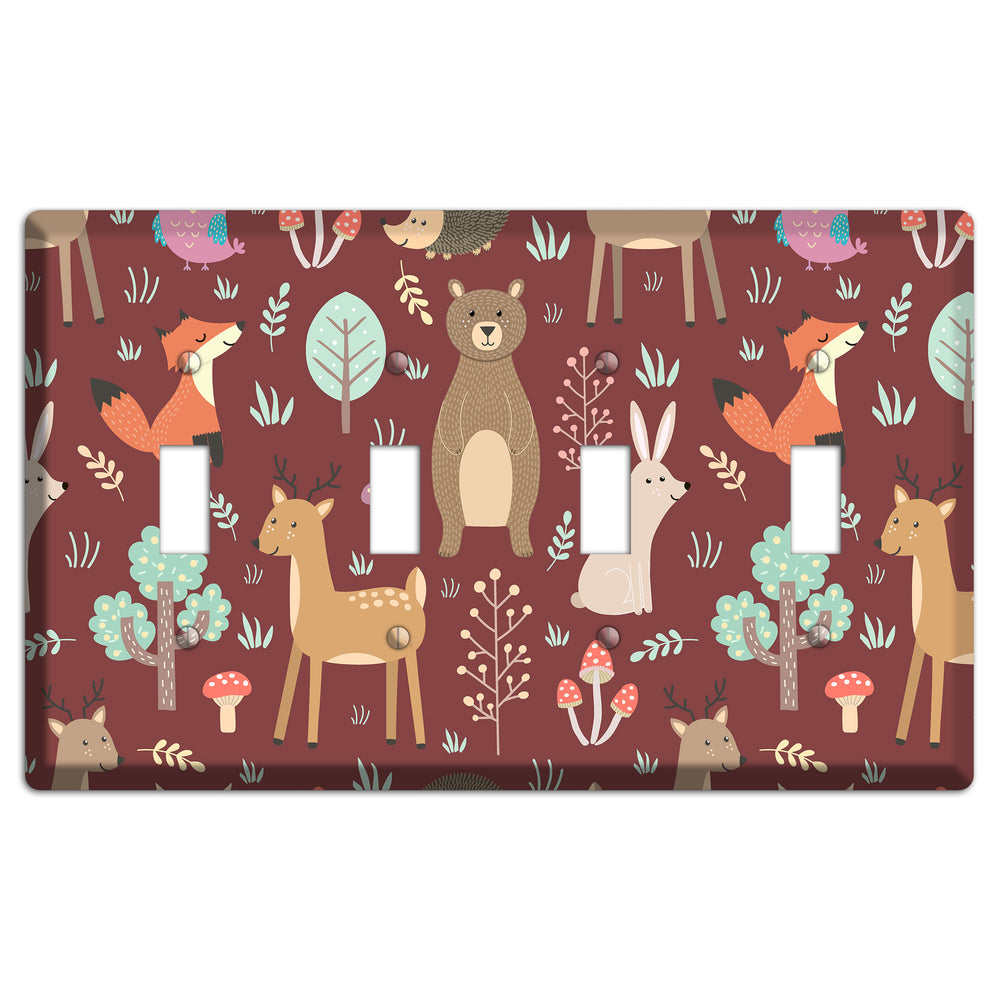 Woodland Friends (Maroon) 4 Toggle Wallplate