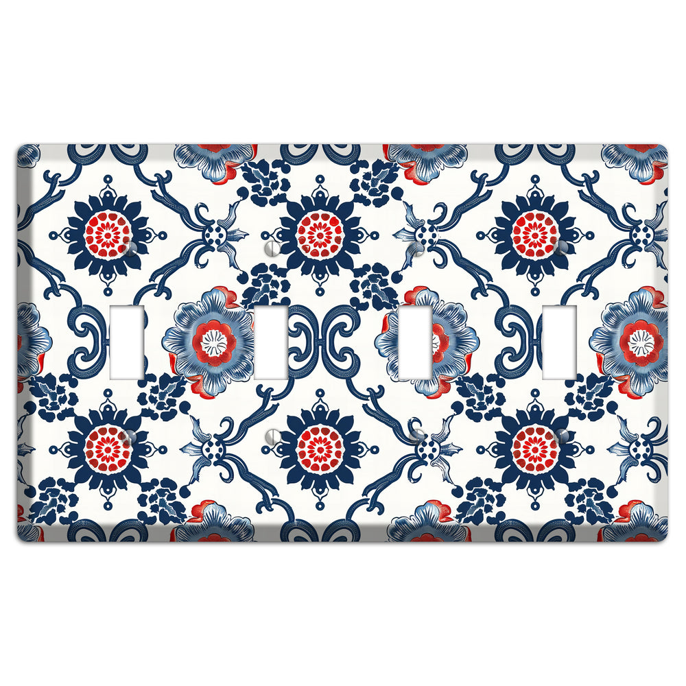 Indigo Court Florals 4 Toggle Wallplate