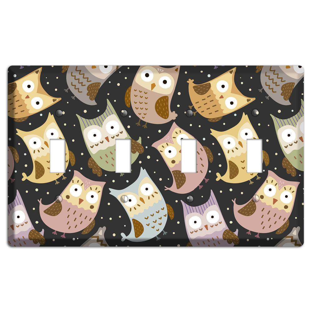 Sleepy Owls (Charcoal) 4 Toggle Wallplate