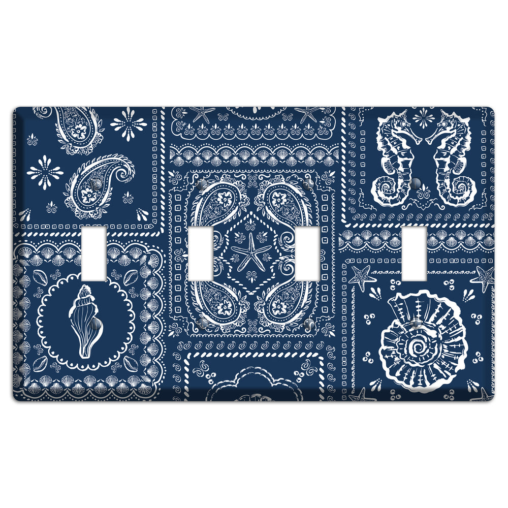 Navy Paisley Patchwork 4 Toggle Wallplate