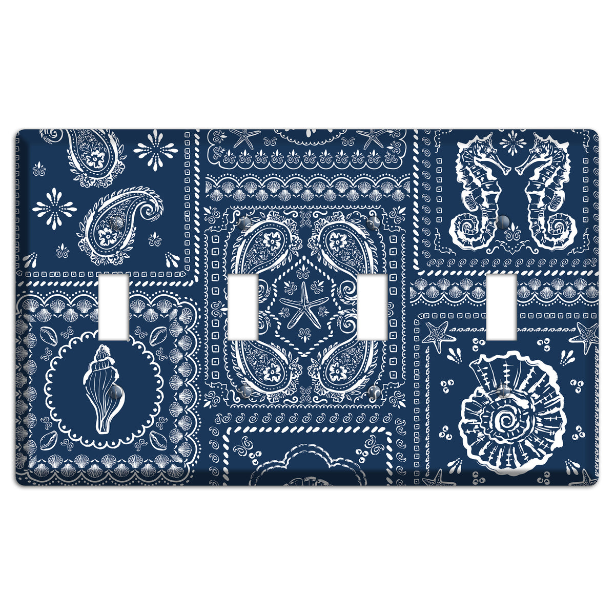 Navy Paisley Patchwork 4 Toggle Wallplate
