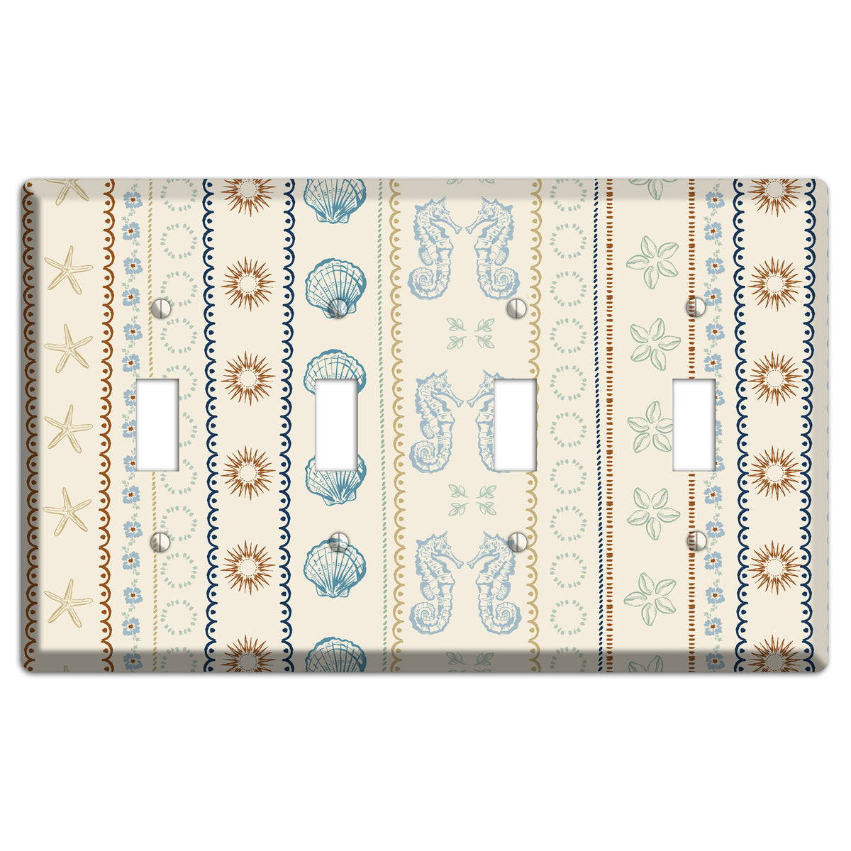 Ivory Seahorse Stripe 4 Toggle Wallplate