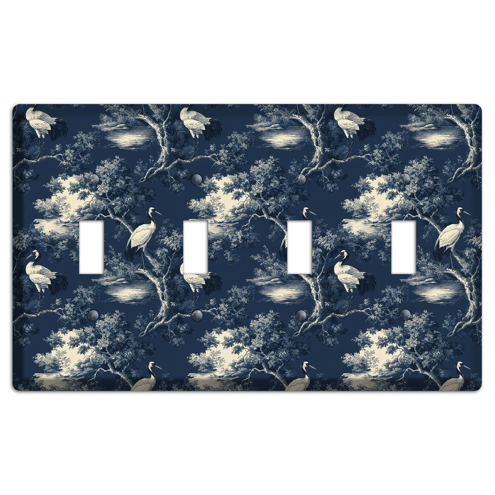 Midnight Crane Toile 4 Toggle Wallplate