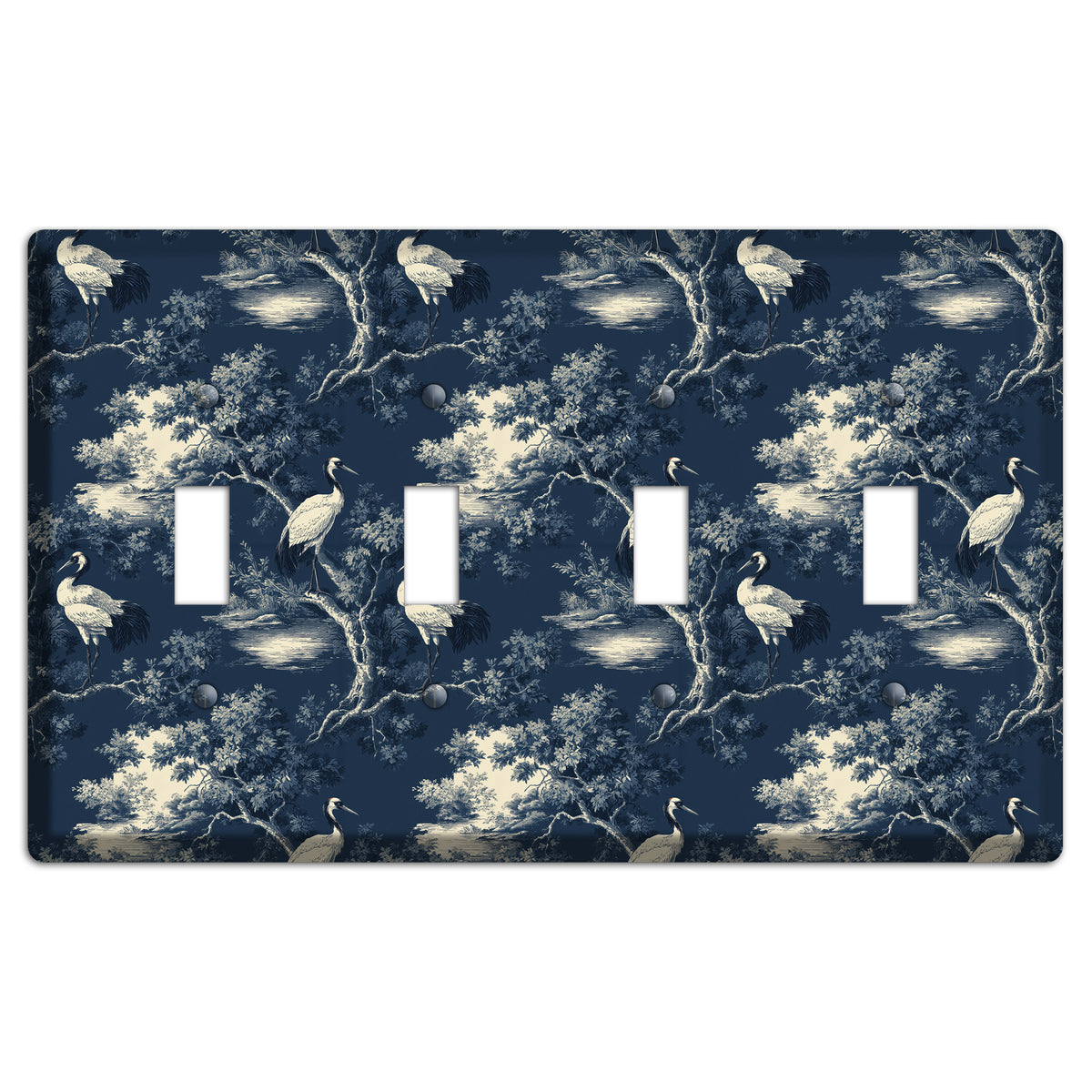 Midnight Crane Toile 4 Toggle Wallplate