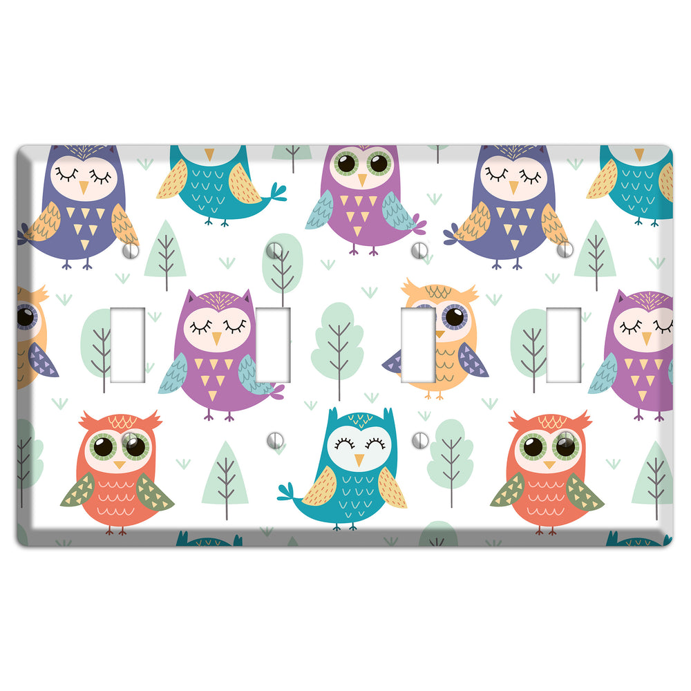 Dreamy Owls (White) 4 Toggle Wallplate