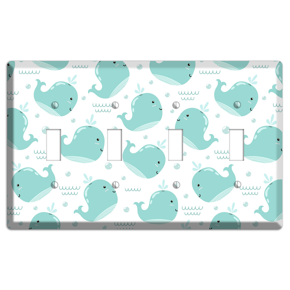 Happy Whales (White) 4 Toggle Wallplate
