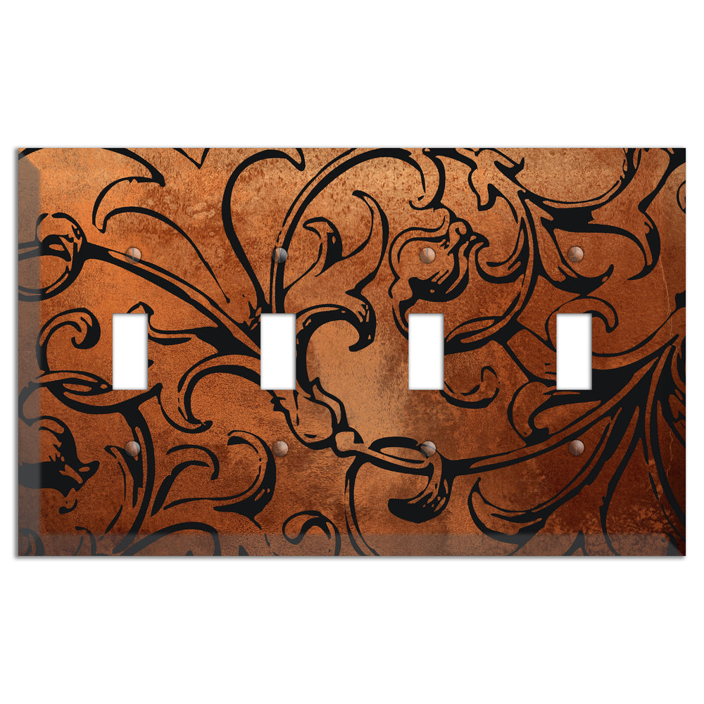 Antique Copper Victorian Scroll 4 Toggle Wallplate