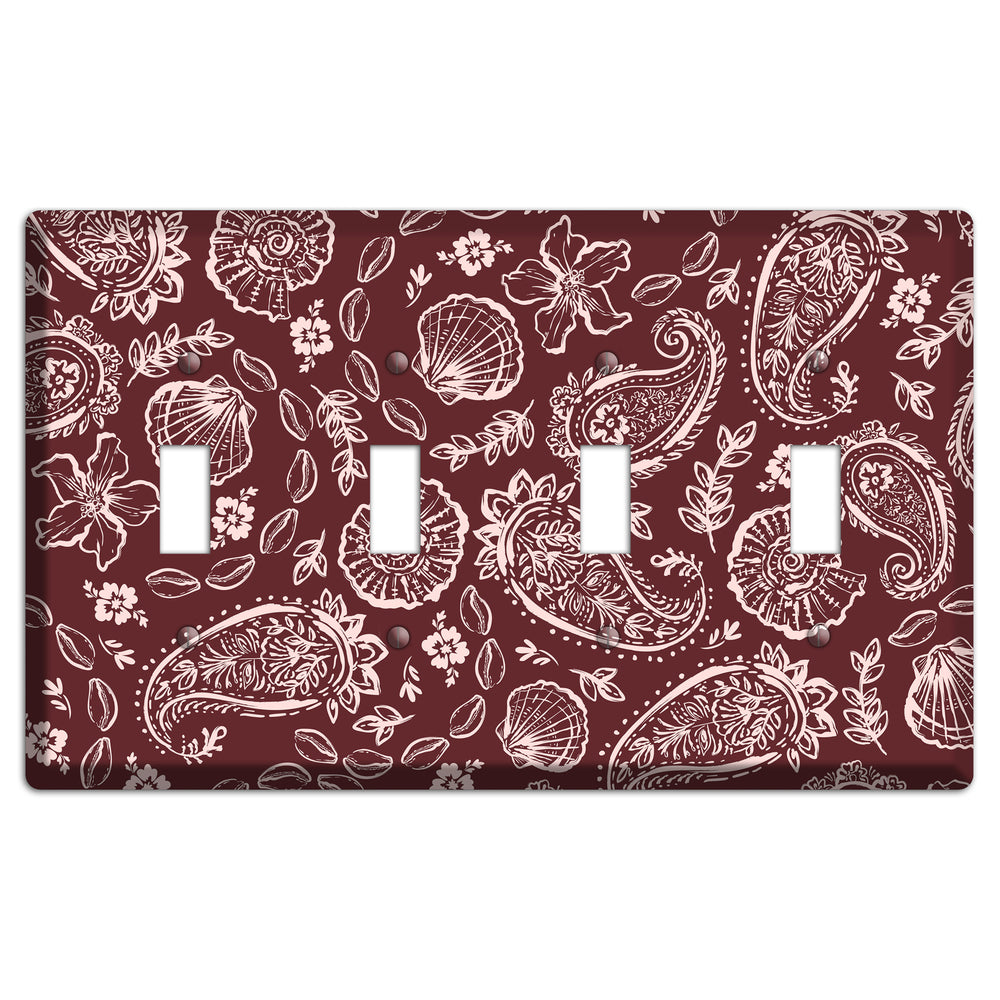 Crimson Shell Paisley 4 Toggle Wallplate