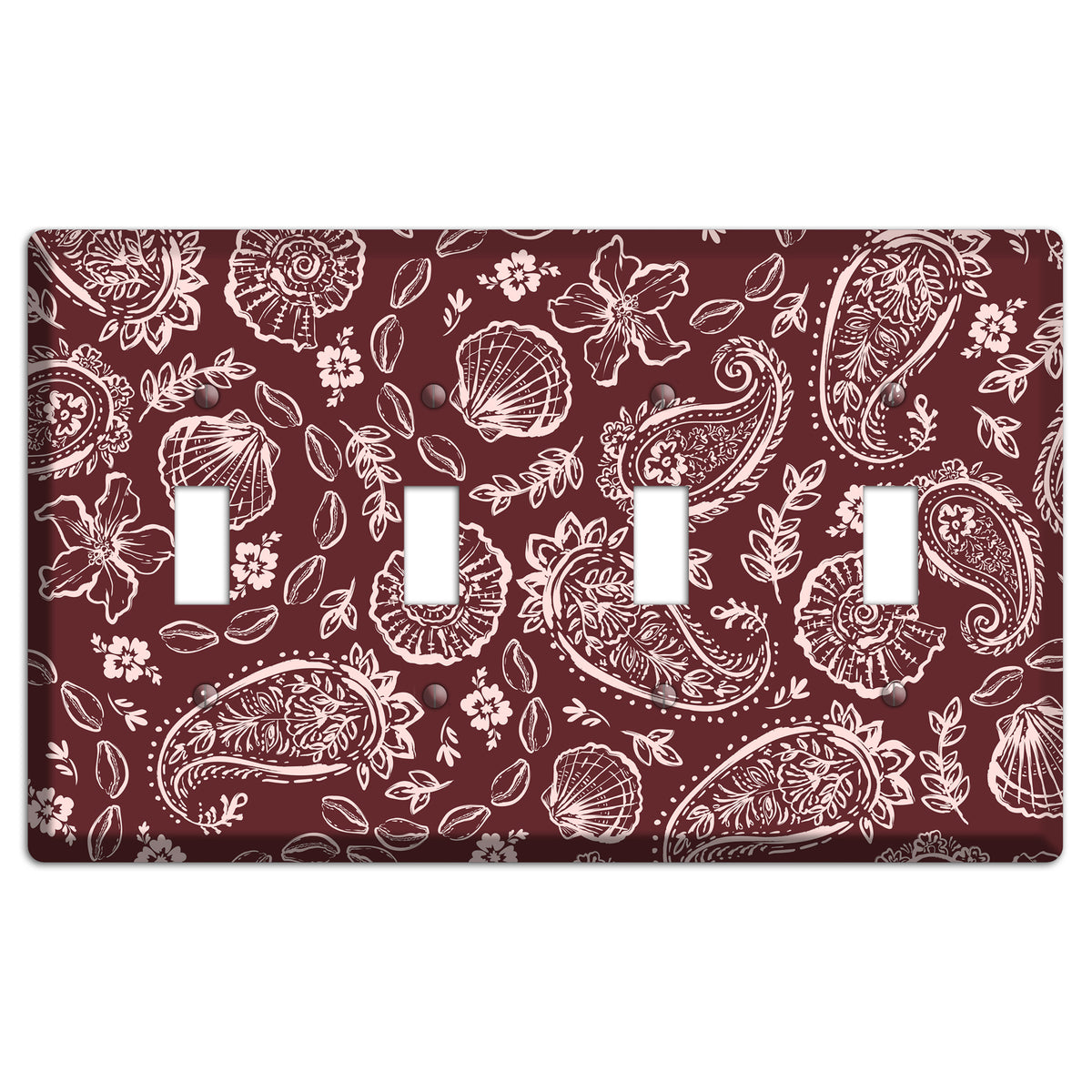 Crimson Shell Paisley 4 Toggle Wallplate