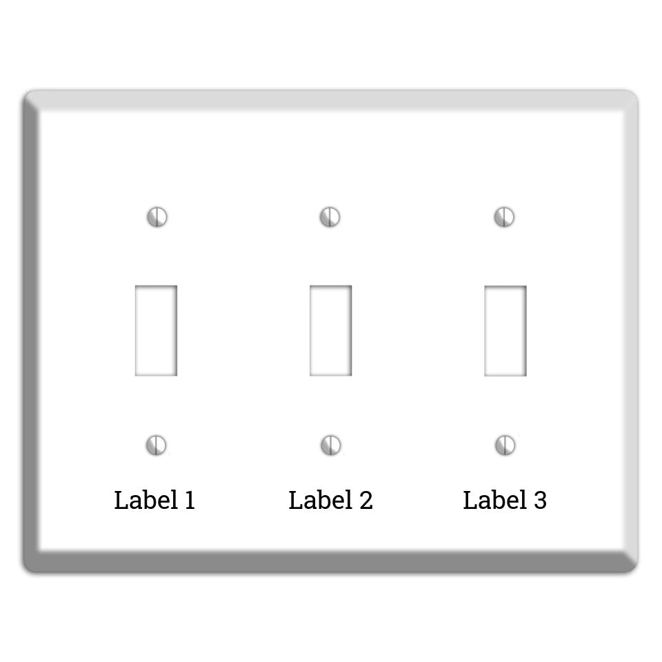 White Metal 3 Toggle Wallplate With Label