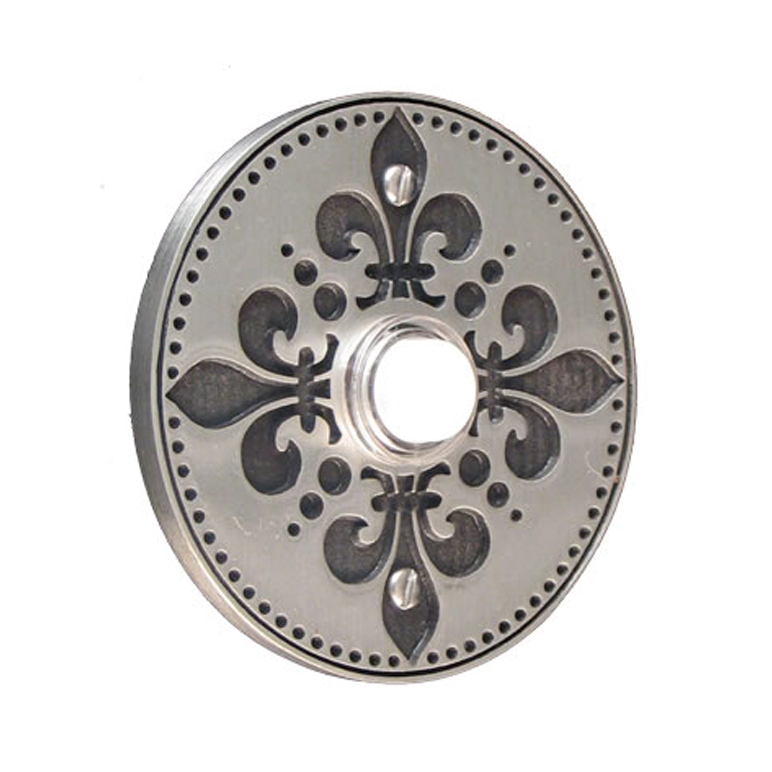 Fleur-de-lis Round Pewter Antique Doorbell