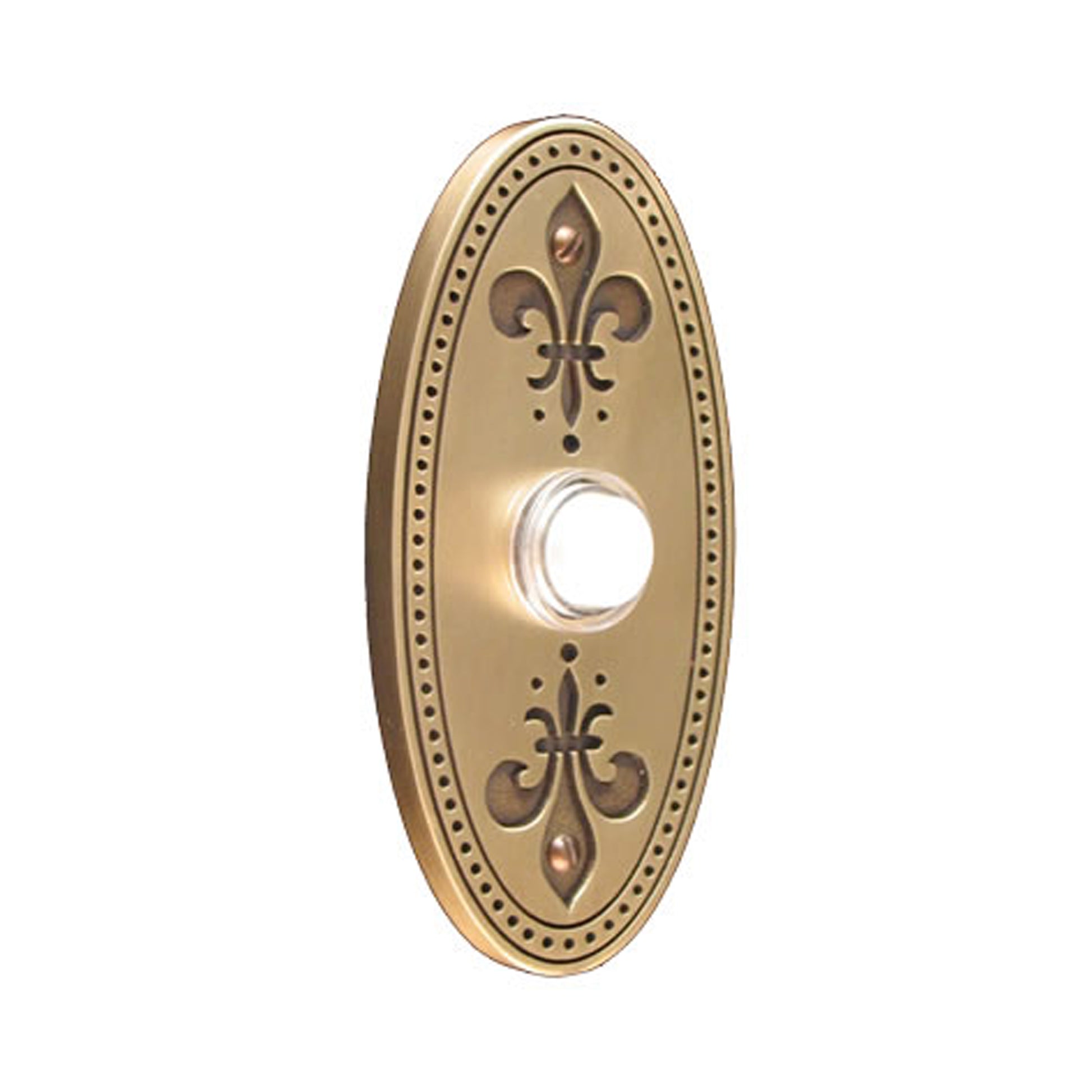 Fleur-de-lis Oval Antique Brass Doorbell