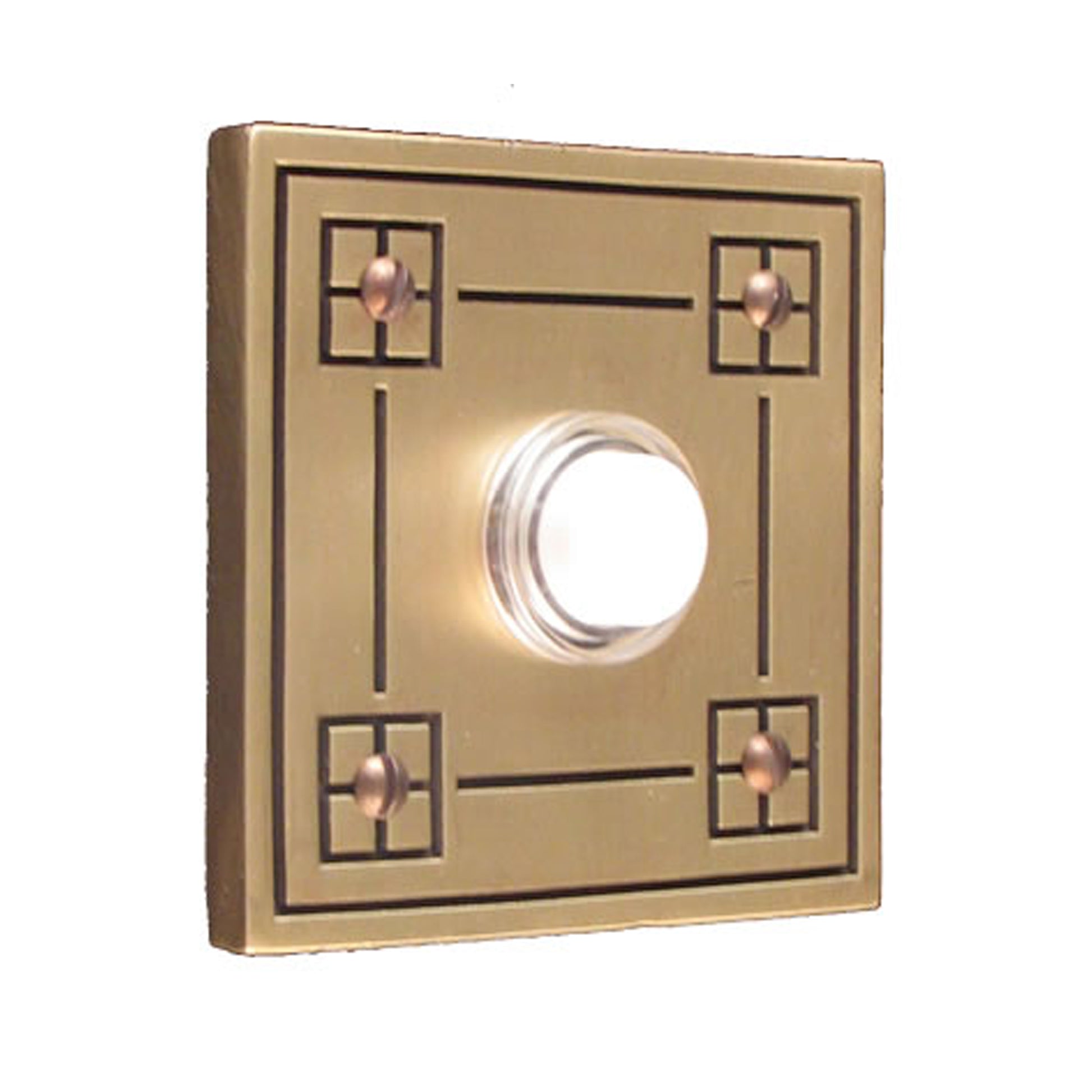 Arts & Crafts Square Antique Brass Doorbell