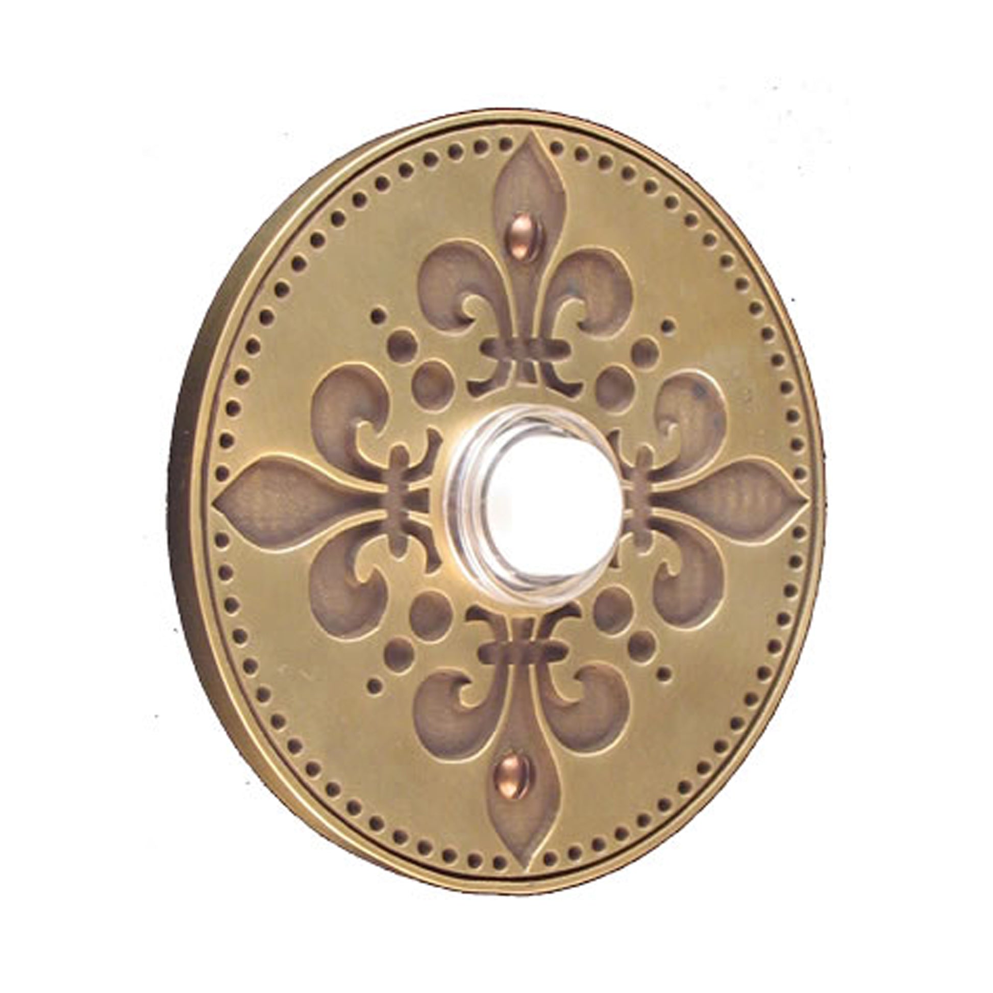 Fleur-de-lis Round Antique Brass Doorbell
