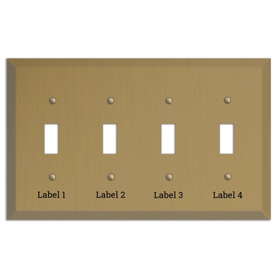 Tower Gold Hand Rubbed Four Toggle Switchplate with Label