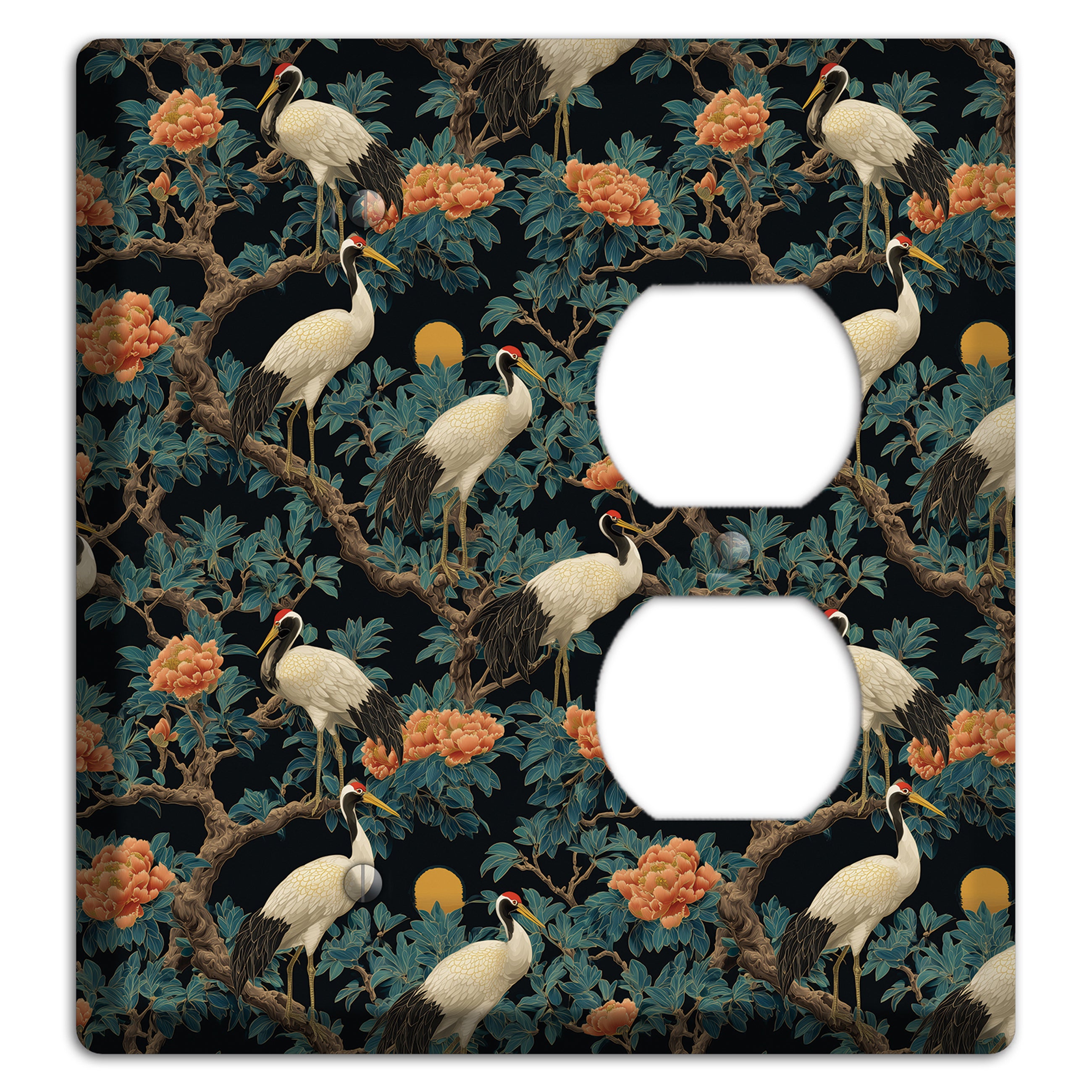 Teal Moonrise Cranes Blank / Duplex Wallplate