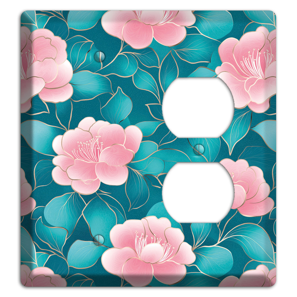 Teal Camellia Bloom Blank / Duplex Wallplate