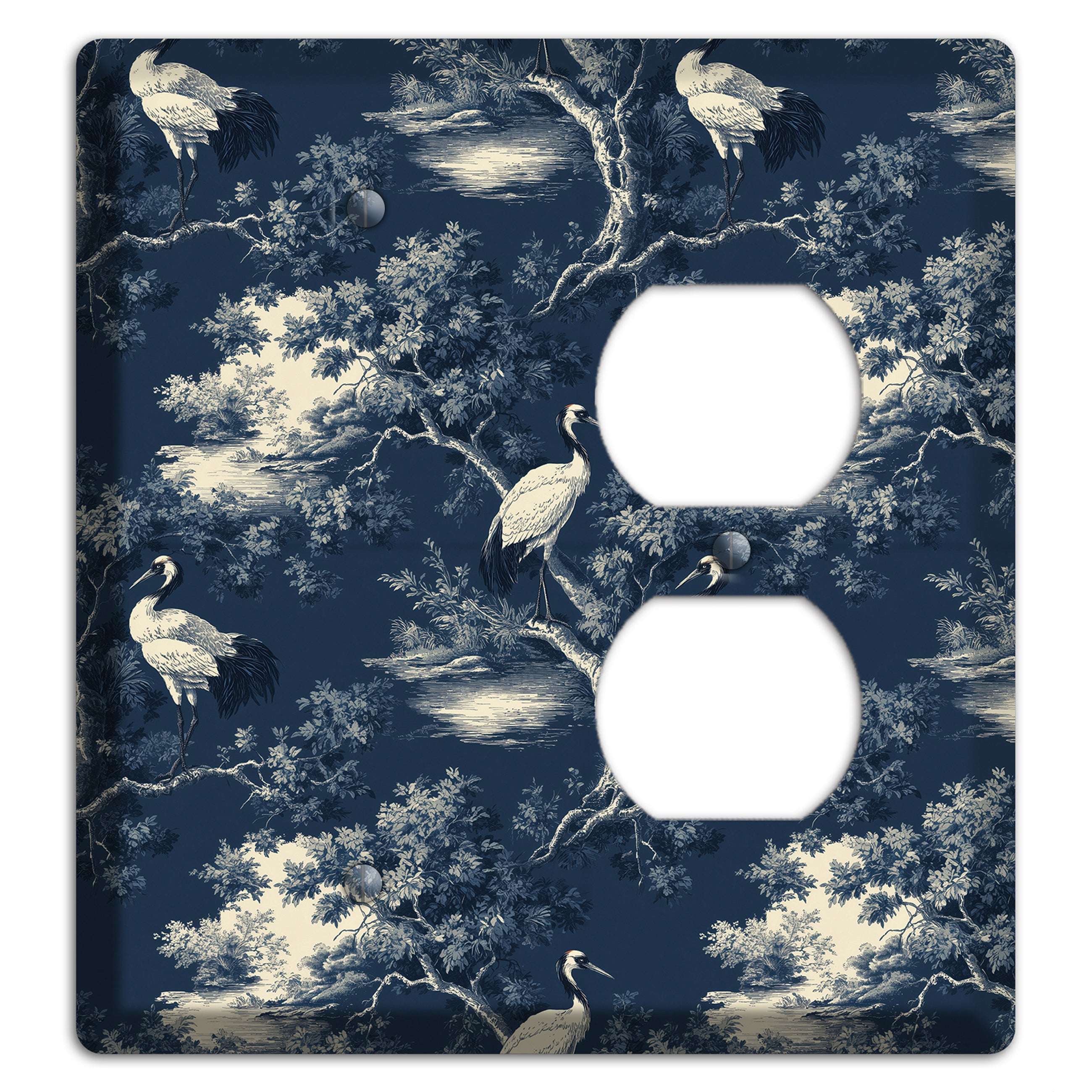 Midnight Crane Toile Blank / Duplex Wallplate