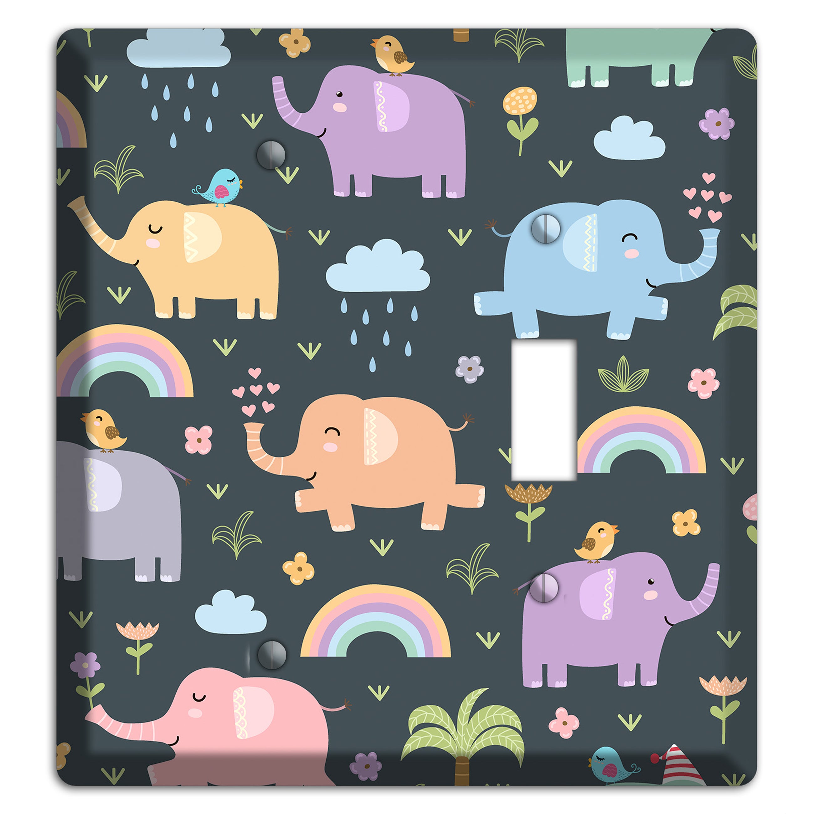 Elephant Parade (Charcoal) Blank / Toggle Wallplate