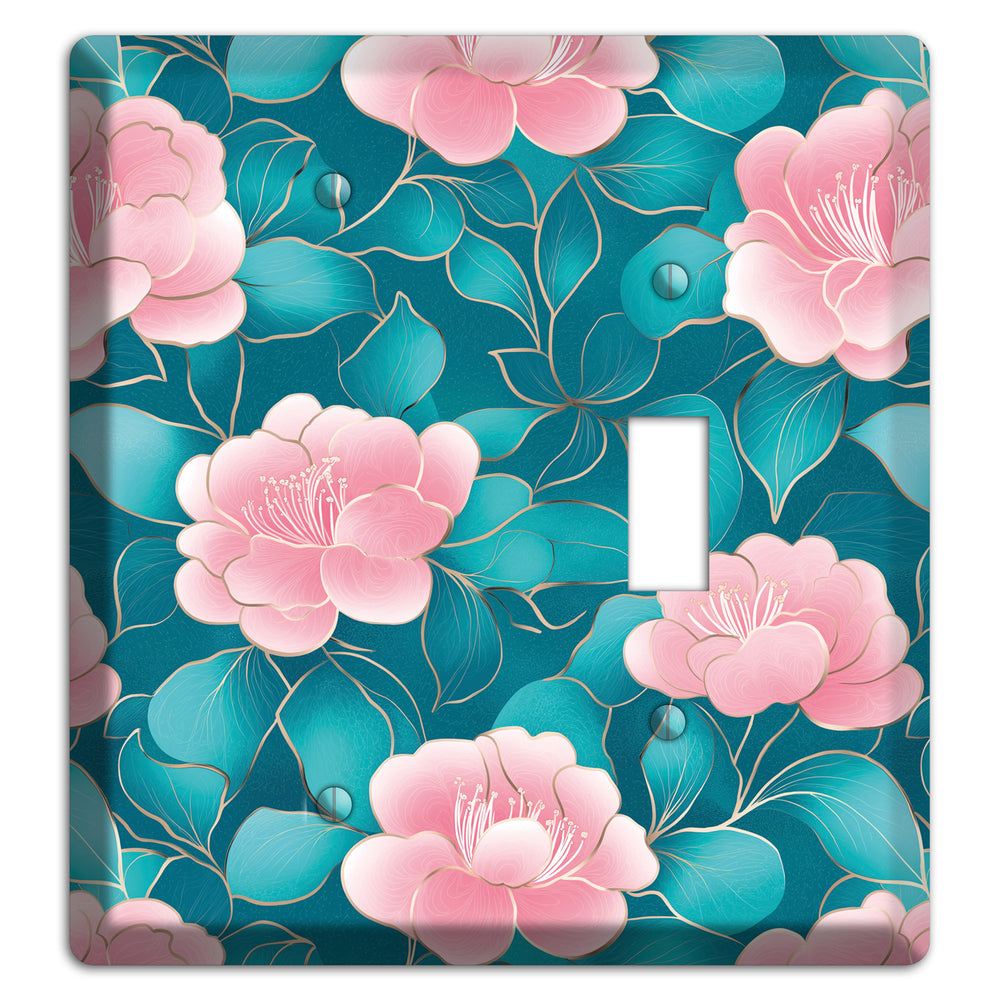 Teal Camellia Bloom Blank / Toggle Wallplate