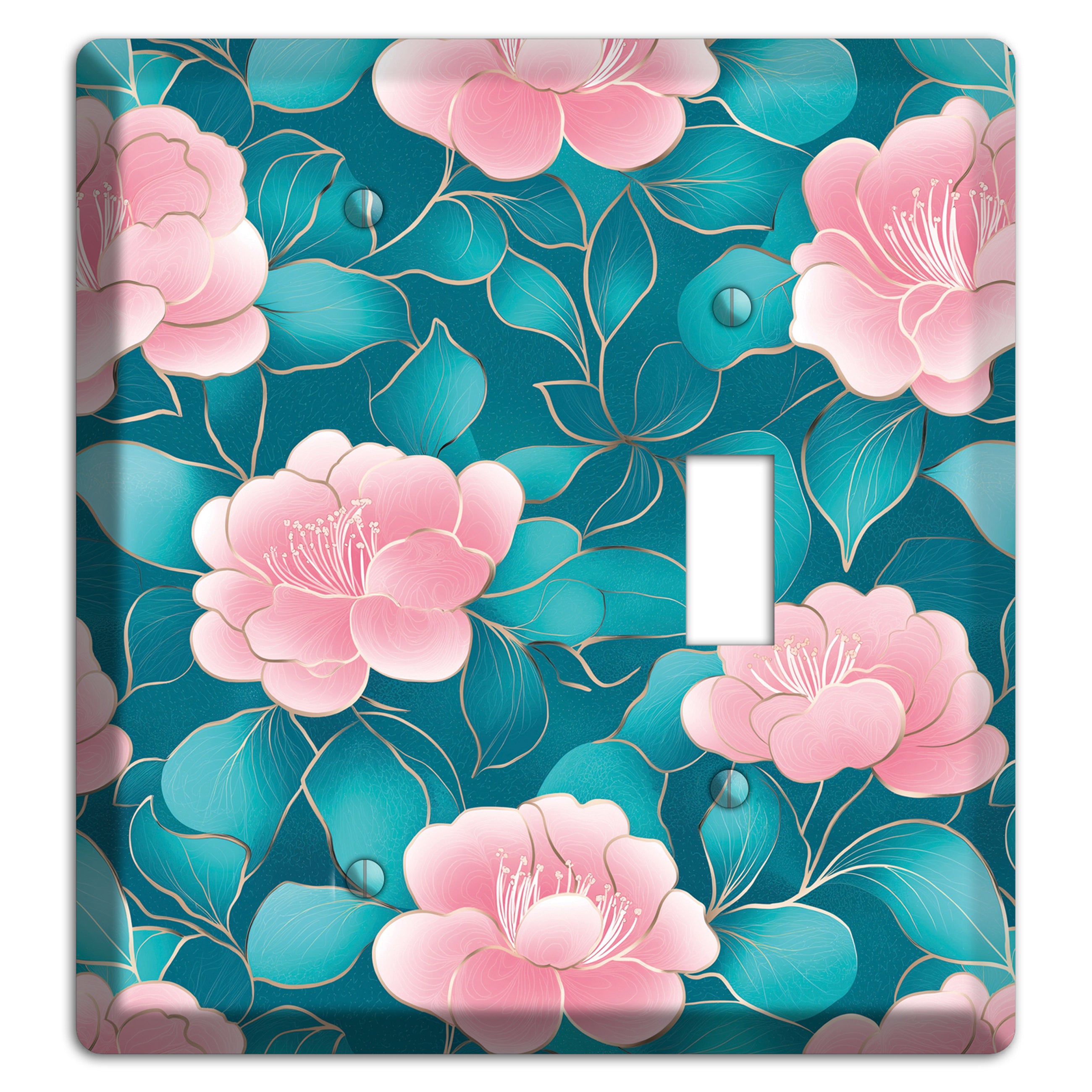 Teal Camellia Bloom Blank / Toggle Wallplate