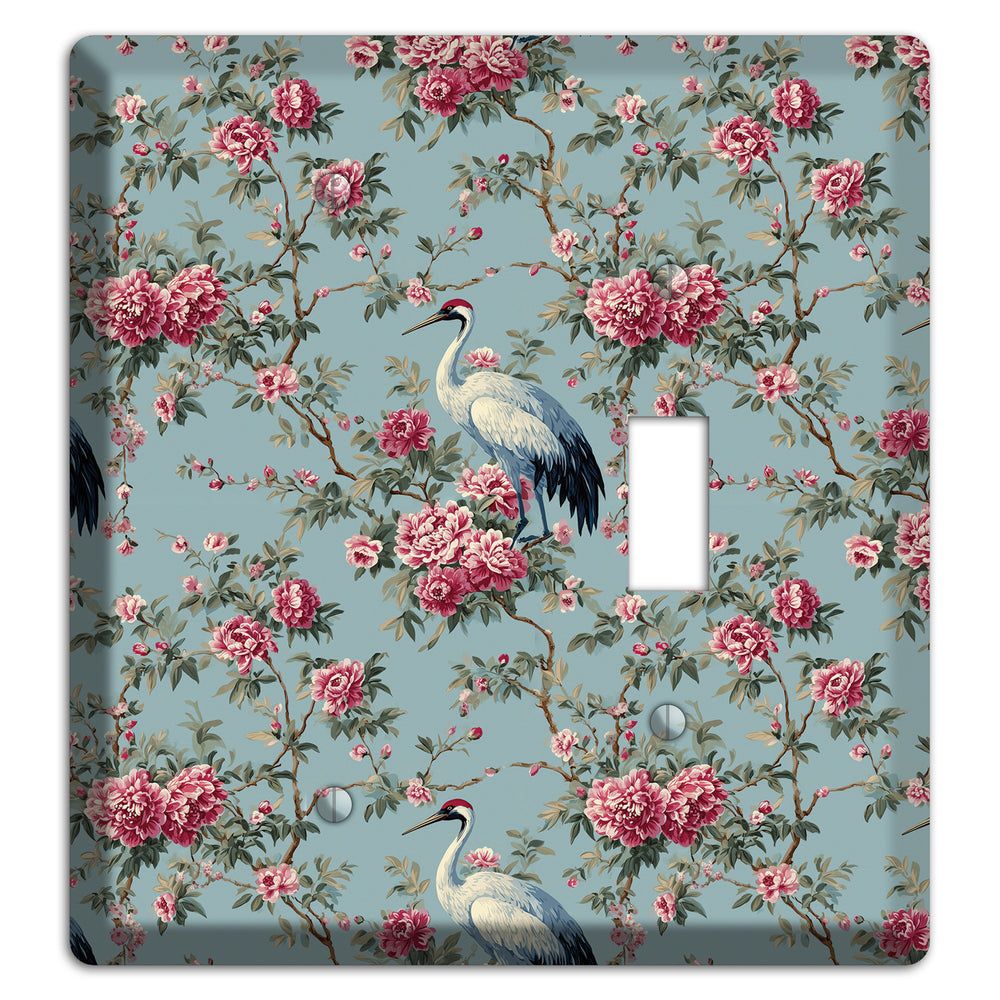 Dusty Teal Peony Crane Blank / Toggle Wallplate