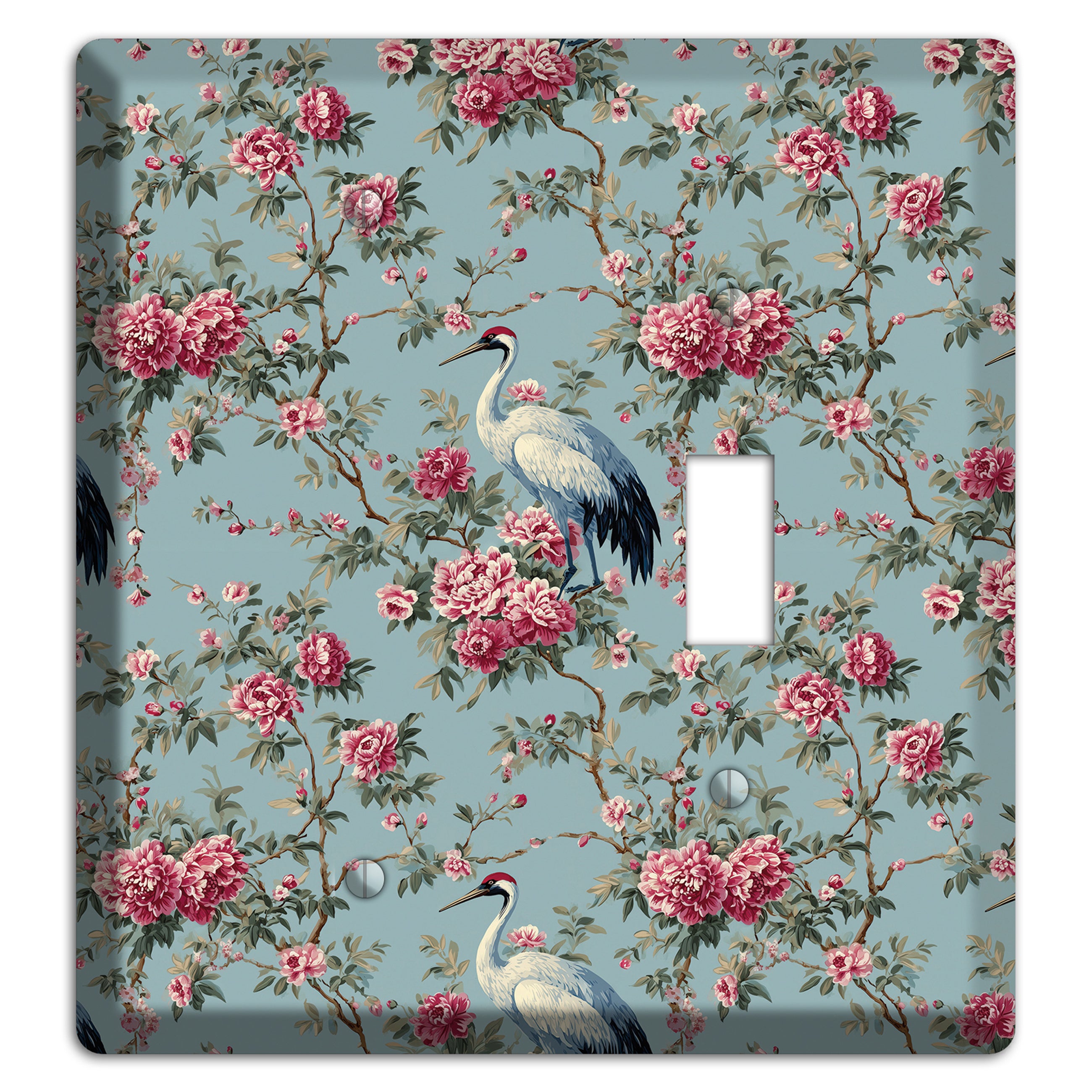 Dusty Teal Peony Crane Blank / Toggle Wallplate