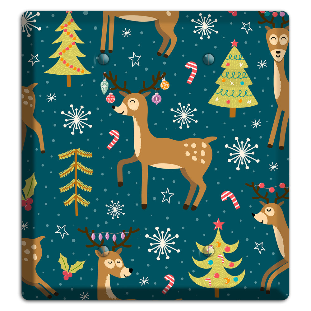 Reindeer Parade (Teal) 2 Blank Wallplate