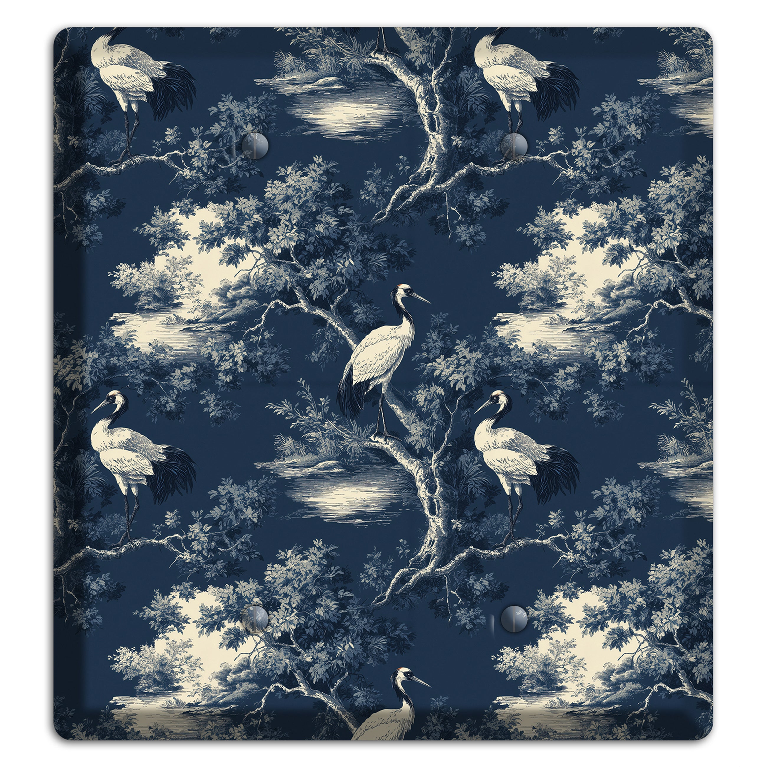 Midnight Crane Toile 2 Blank Wallplate