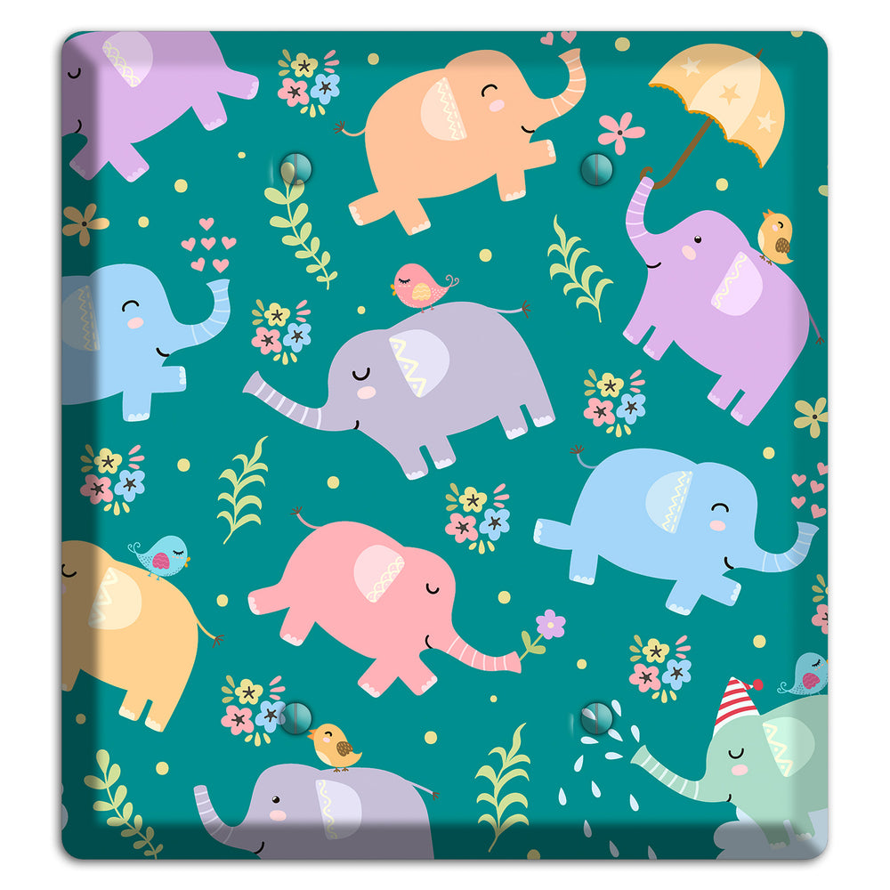 Elephant Parade (Teal) 2 Blank Wallplate