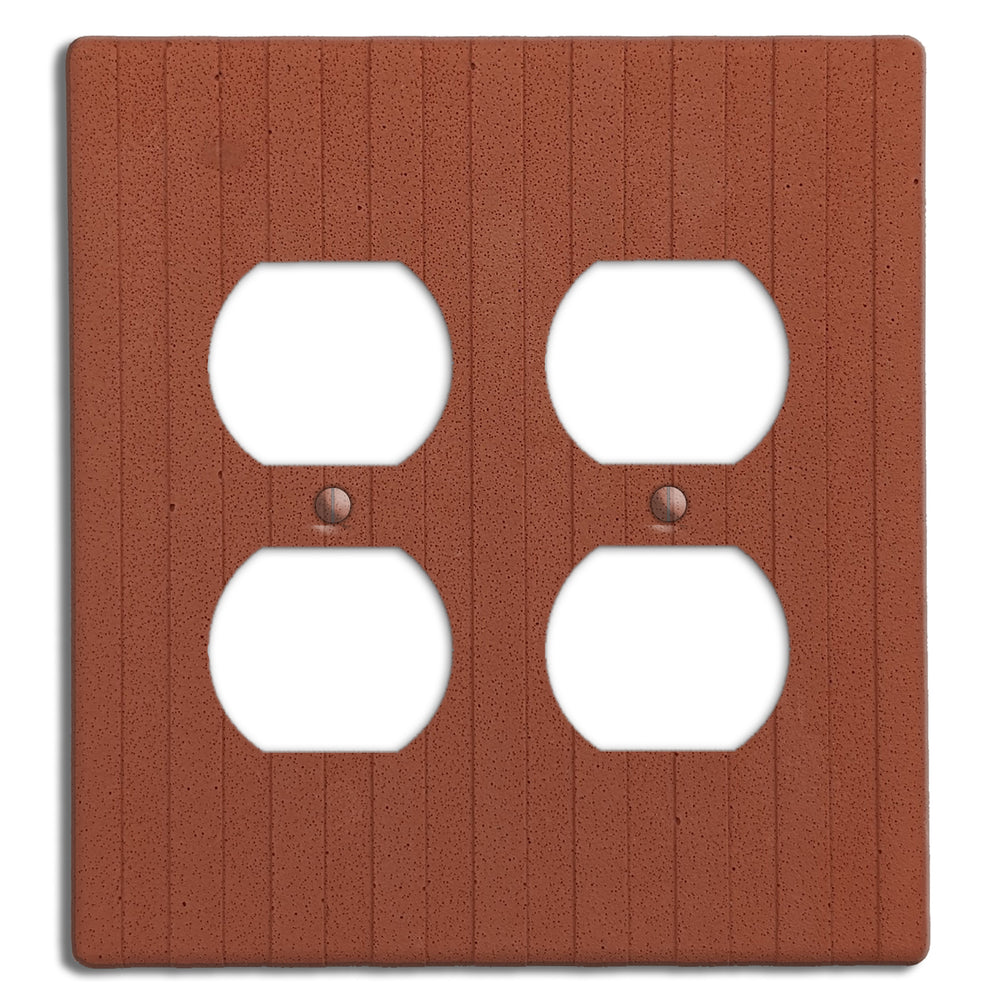 Terra Red Boho Stripes 2 Duplex Outlet Cover Plate