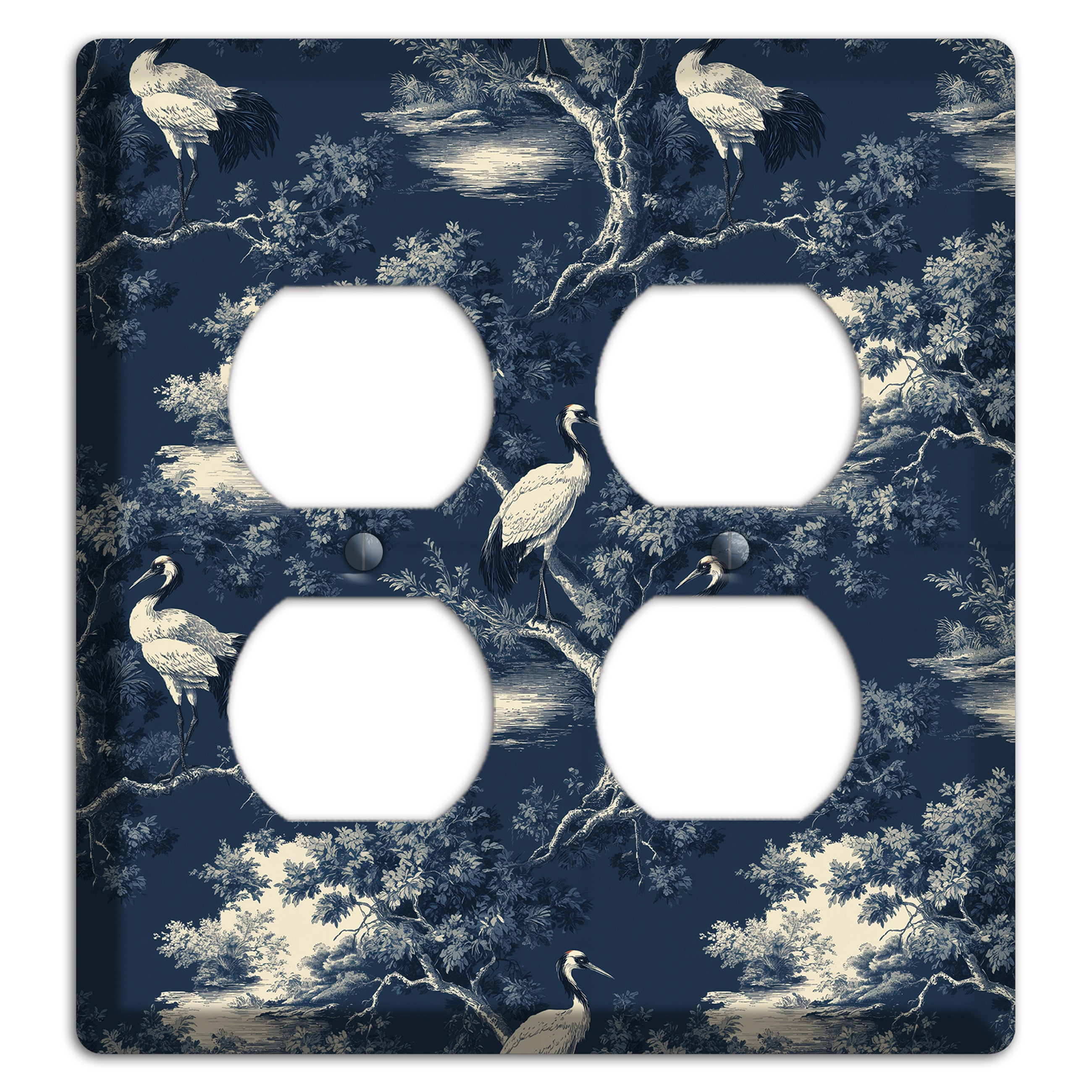 Midnight Crane Toile 2 Duplex Wallplate