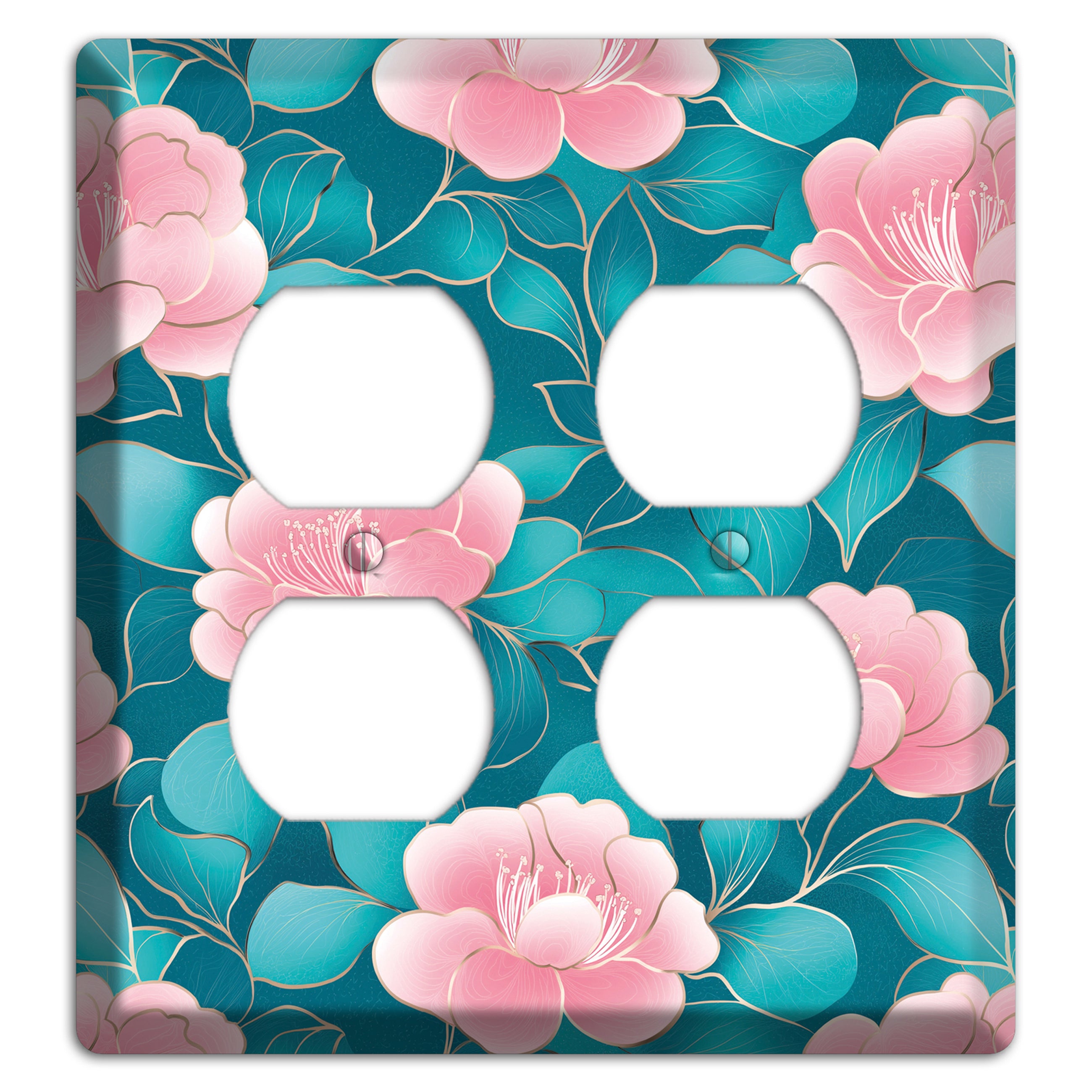 Teal Camellia Bloom 2 Duplex Wallplate