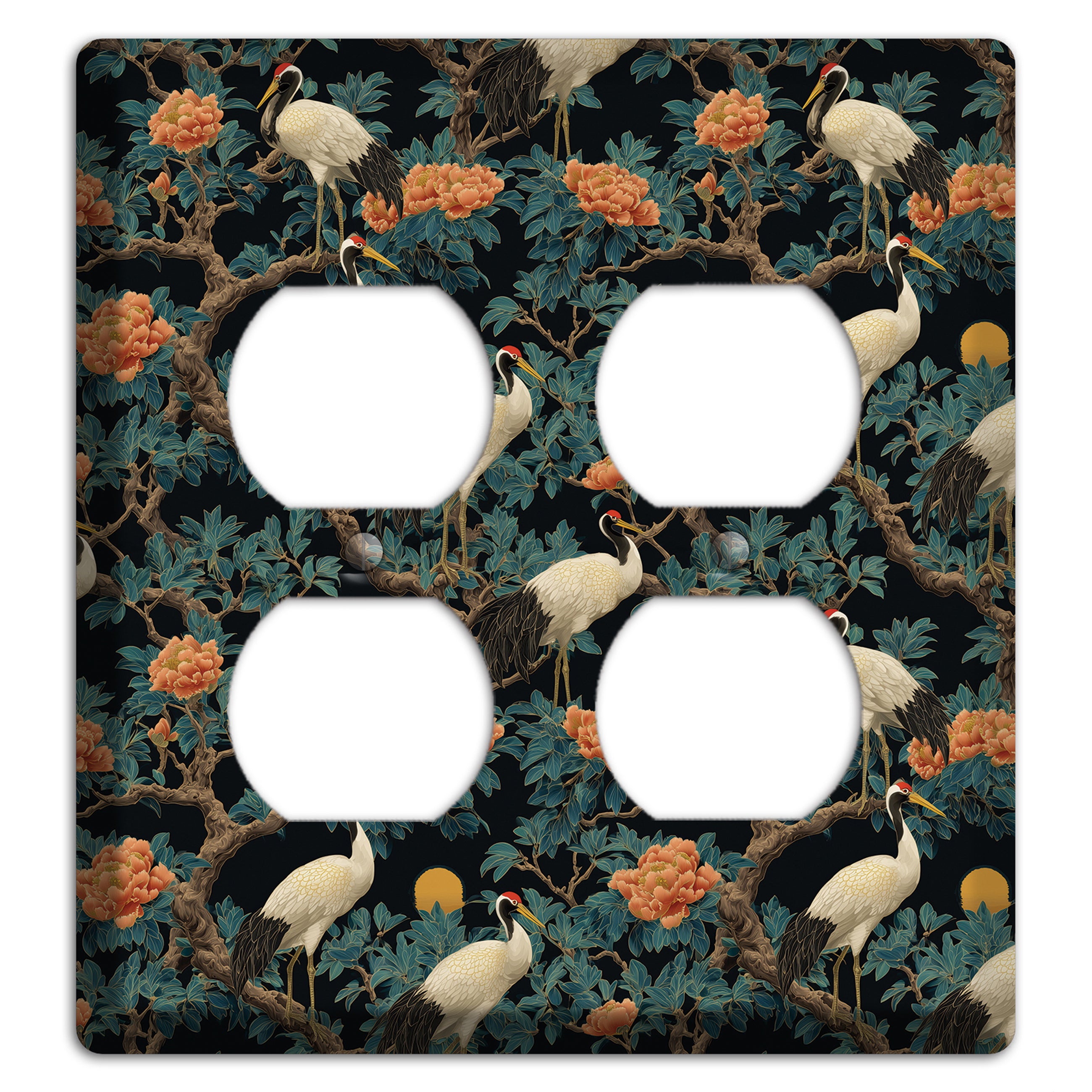 Teal Moonrise Cranes 2 Duplex Wallplate