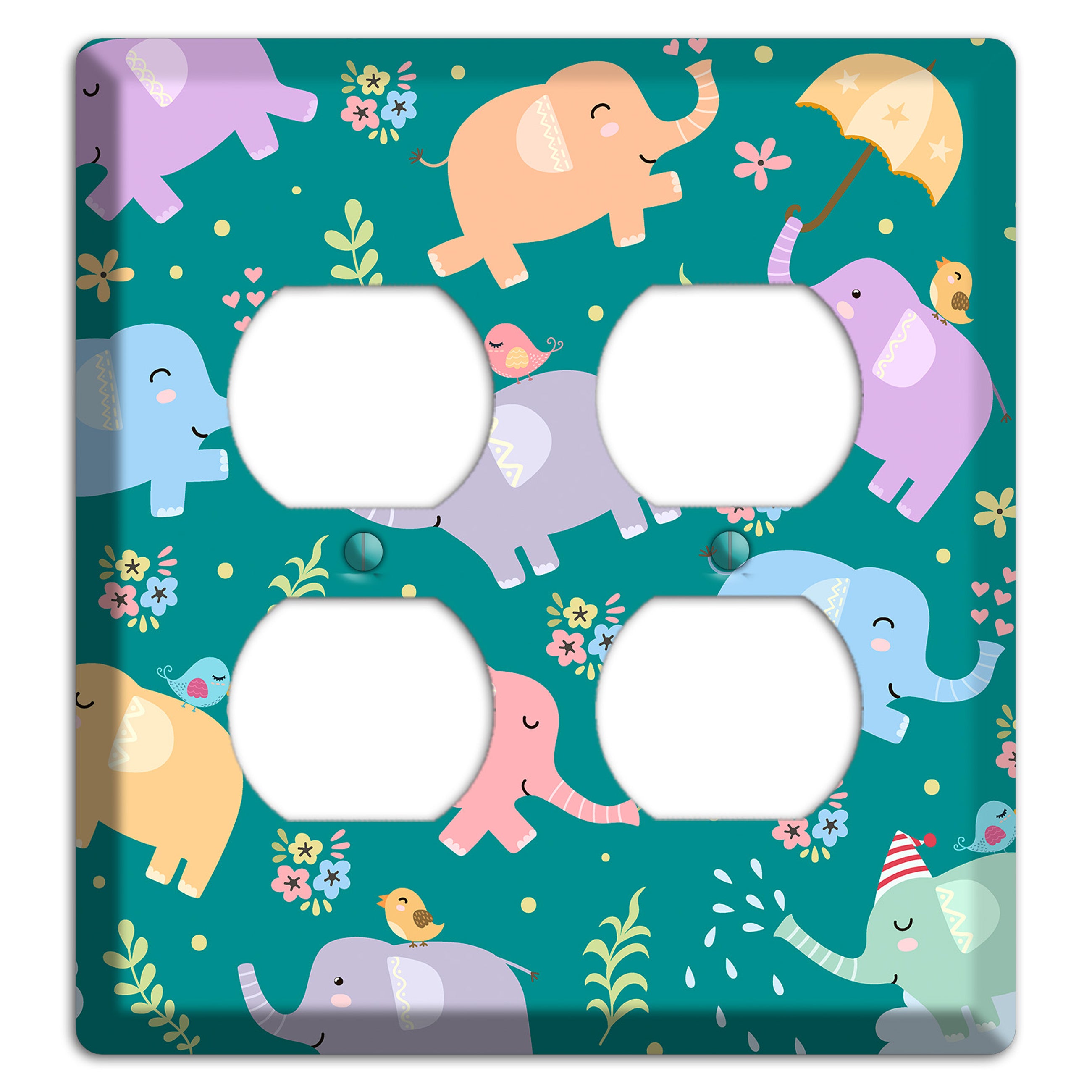Elephant Parade (Teal) 2 Duplex Wallplate