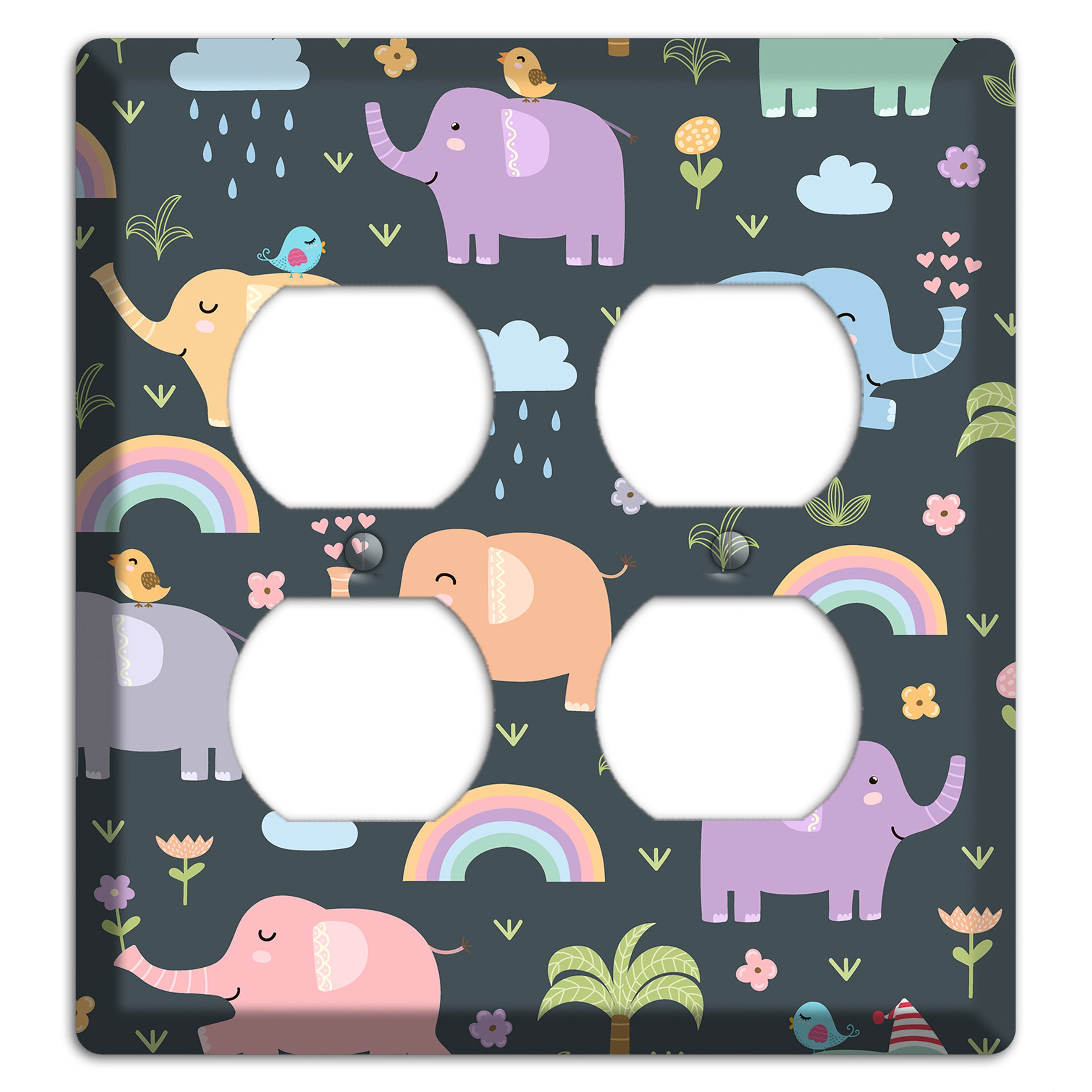 Elephant Parade (Charcoal) 2 Duplex Wallplate