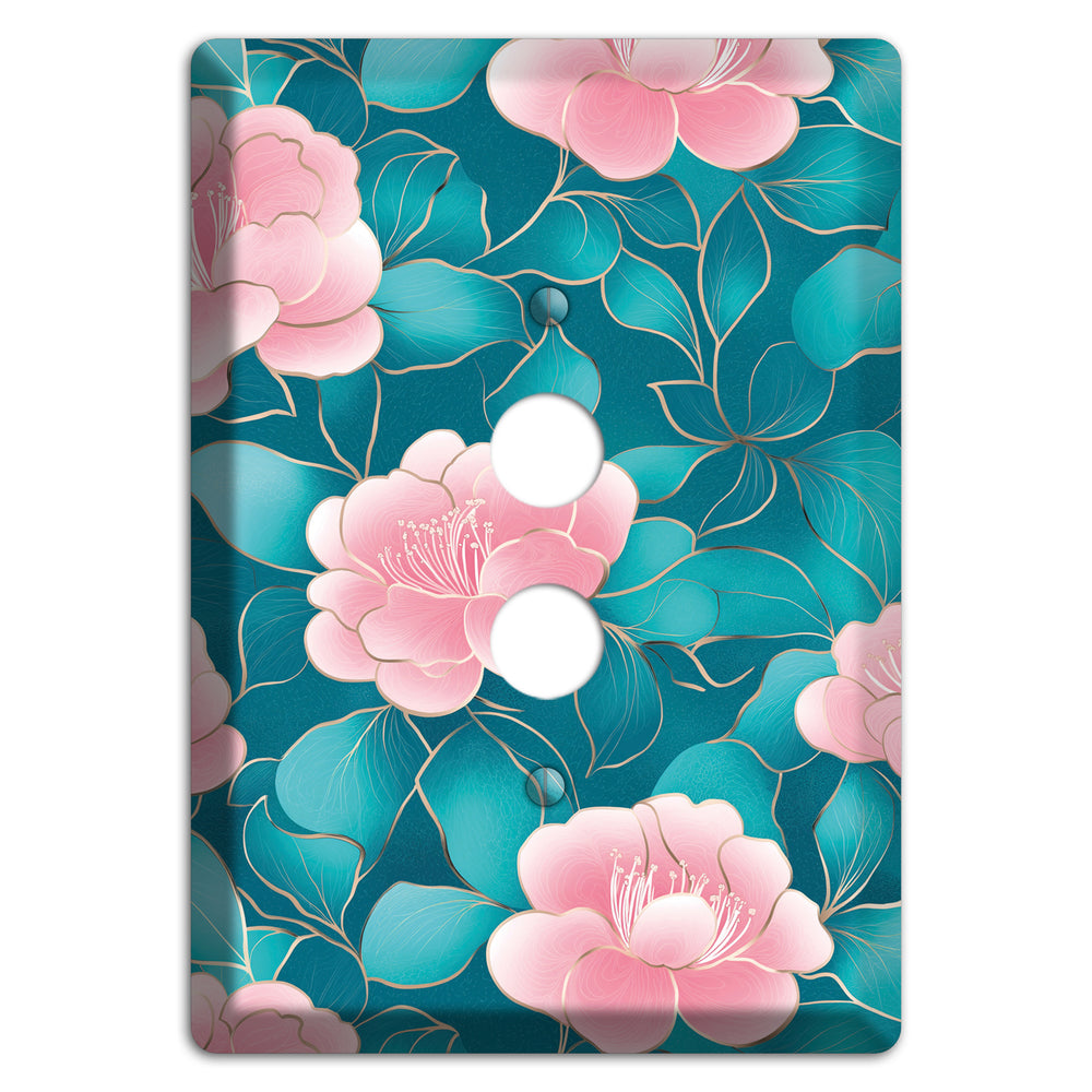 Teal Camellia Bloom 1 Pushbutton Wallplate