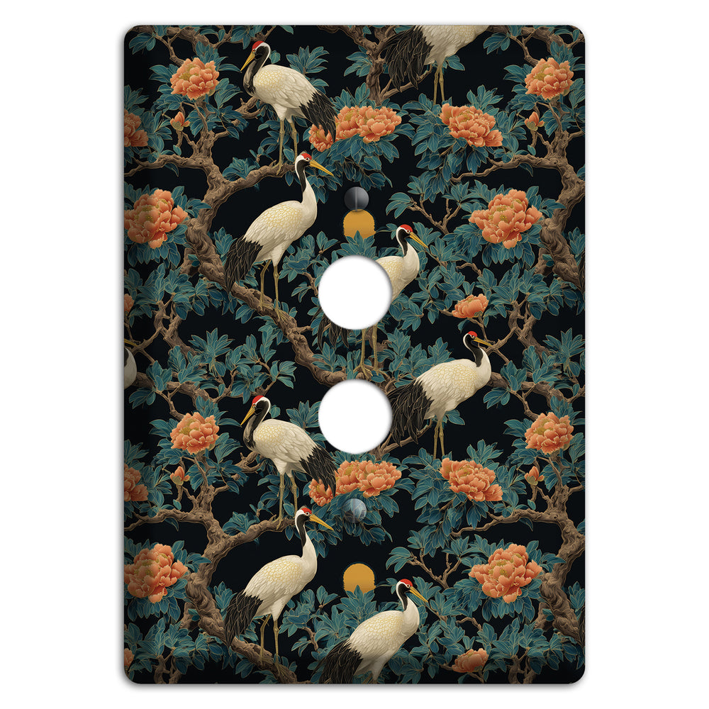 Teal Moonrise Cranes 1 Pushbutton Wallplate