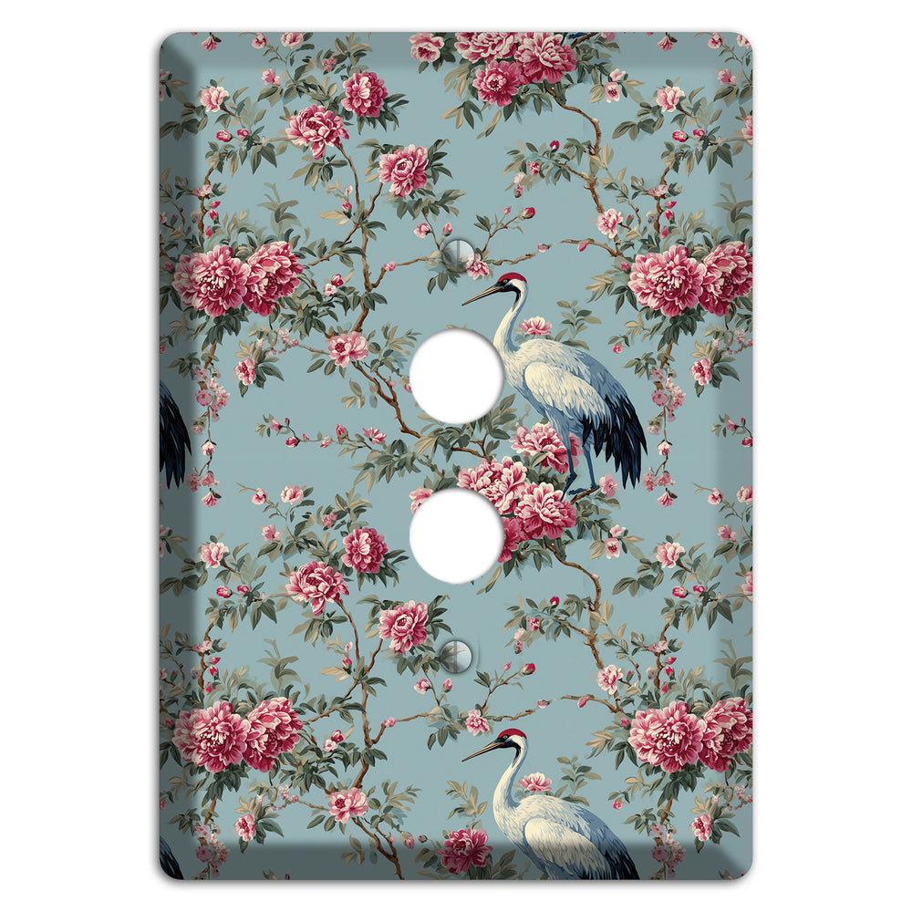 Dusty Teal Peony Crane 1 Pushbutton Wallplate