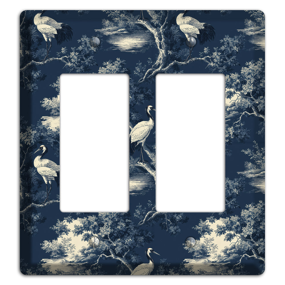 Midnight Crane Toile 2 Rocker Wallplate