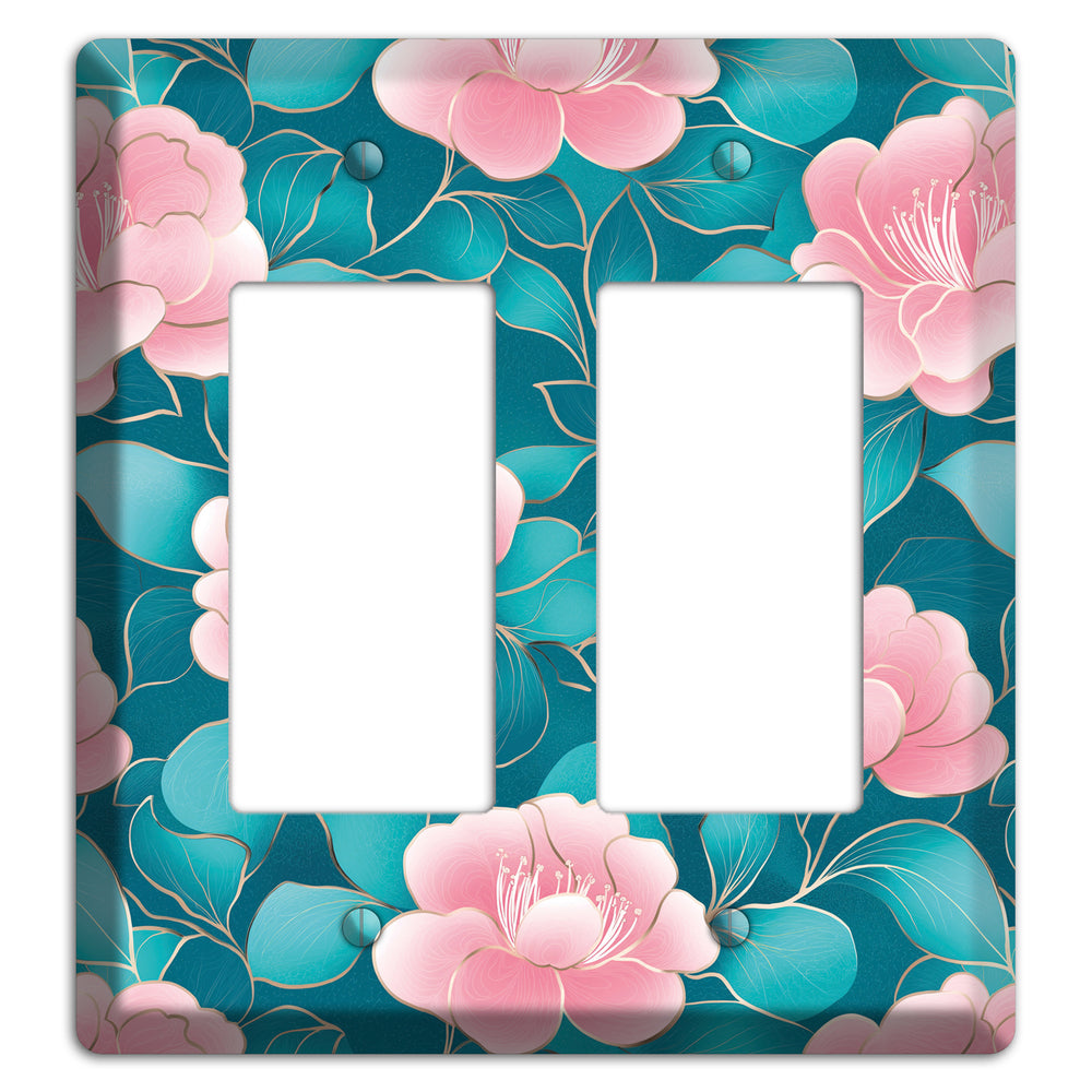 Teal Camellia Bloom 2 Rocker Wallplate