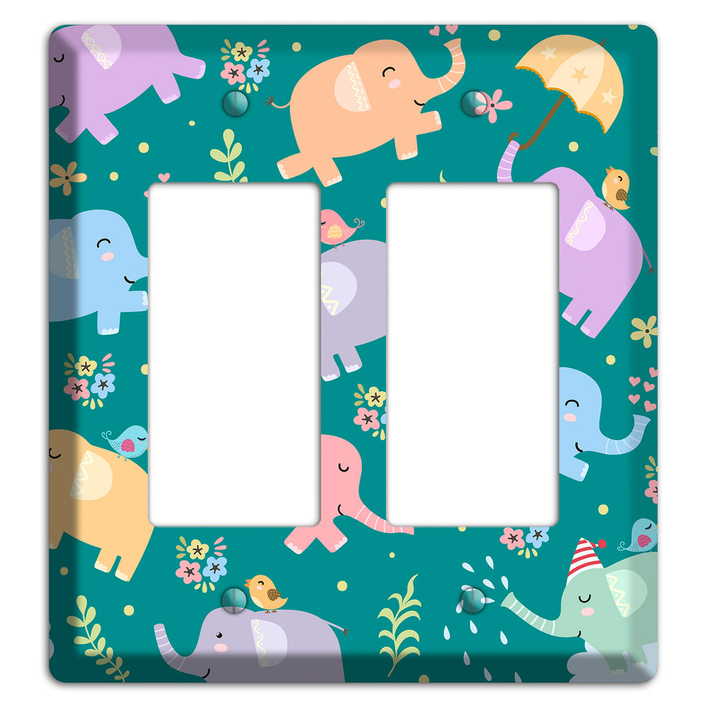 Elephant Parade (Teal) 2 Rocker Wallplate