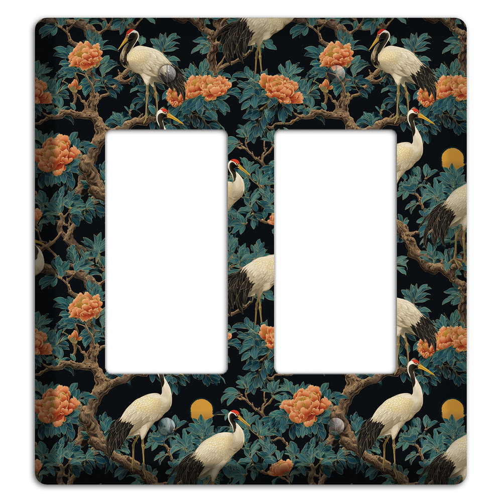 Teal Moonrise Cranes 2 Rocker Wallplate