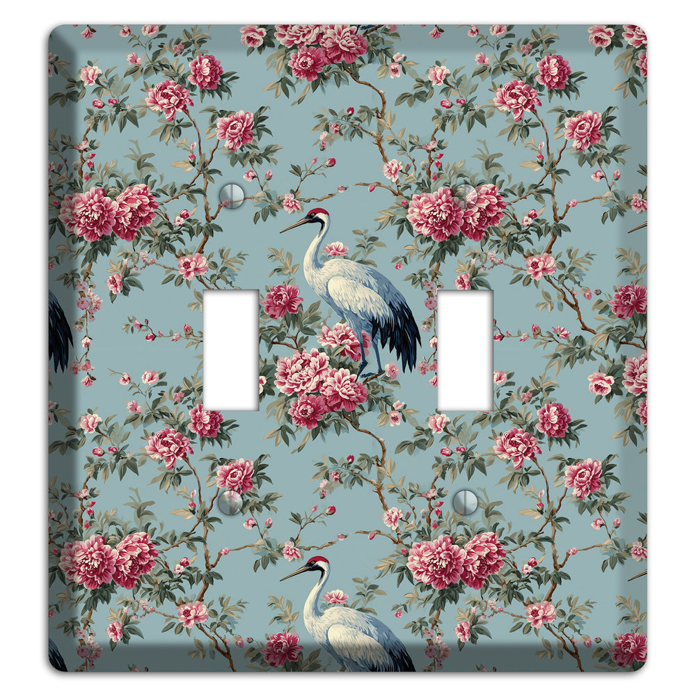 Dusty Teal Peony Crane 2 Toggle Wallplate