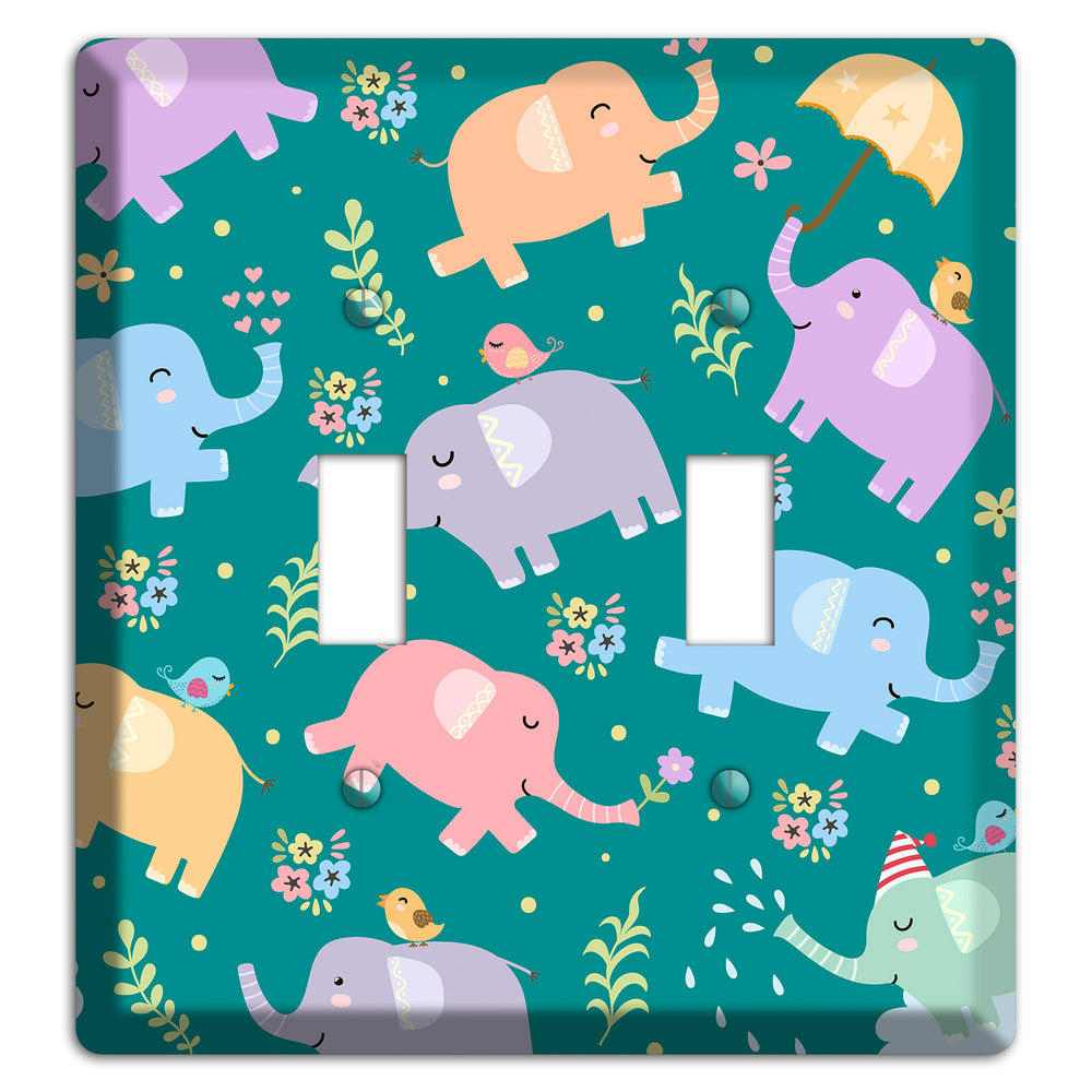 Elephant Parade (Teal) 2 Toggle Wallplate